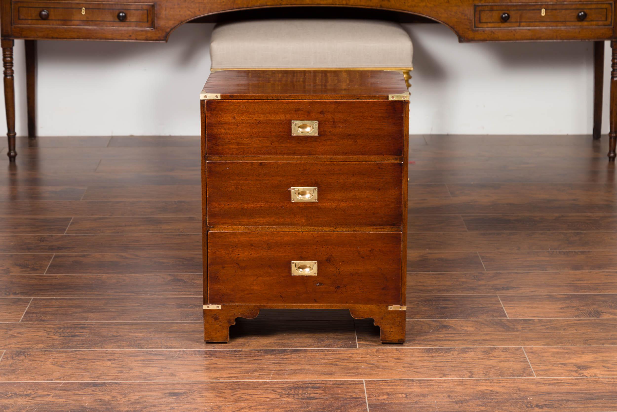 Midcentury English Mahogany Campaign Chest with Brass Hardware and Bracket Feet 8