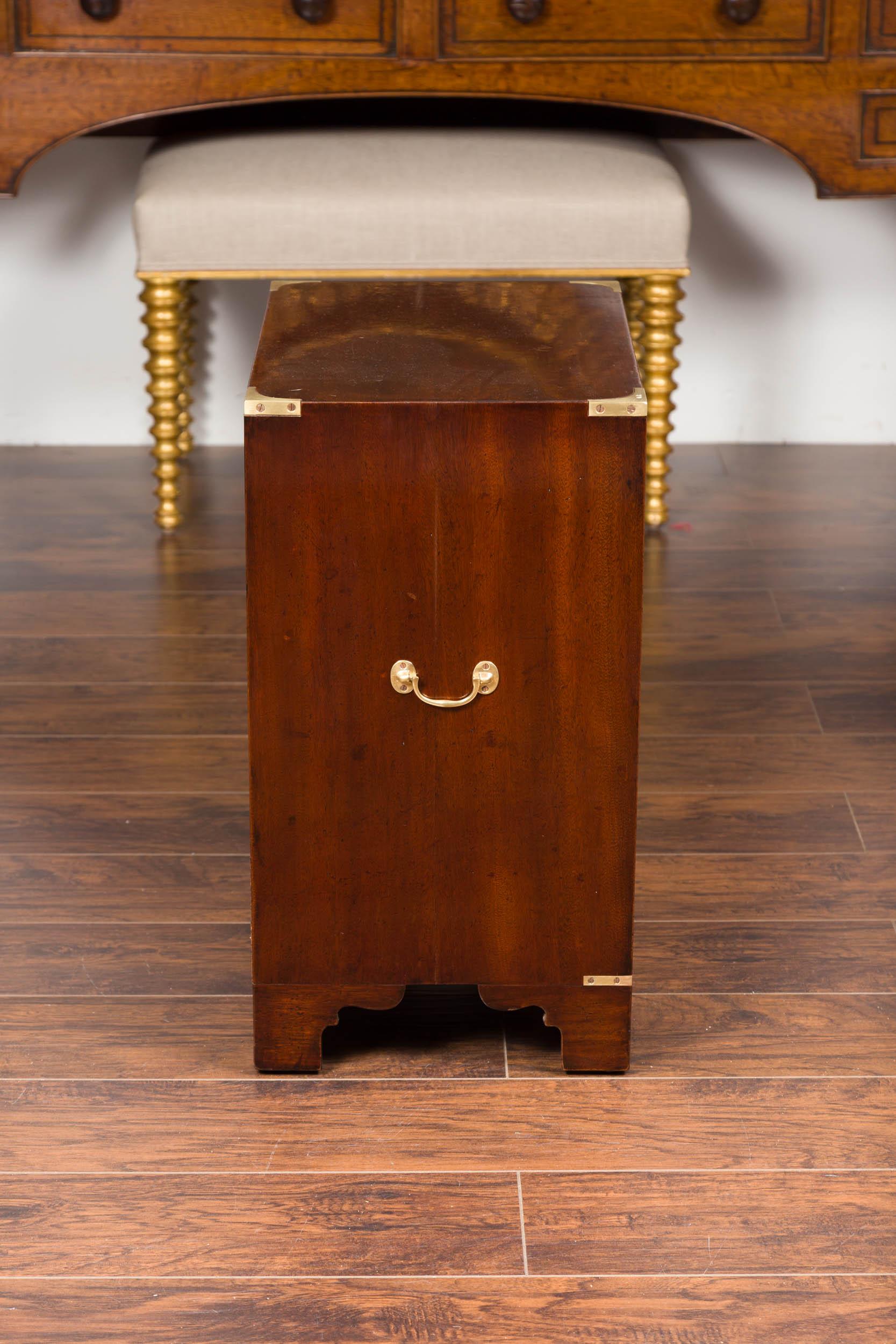 Midcentury English Mahogany Campaign Chest with Brass Hardware and Bracket Feet 9