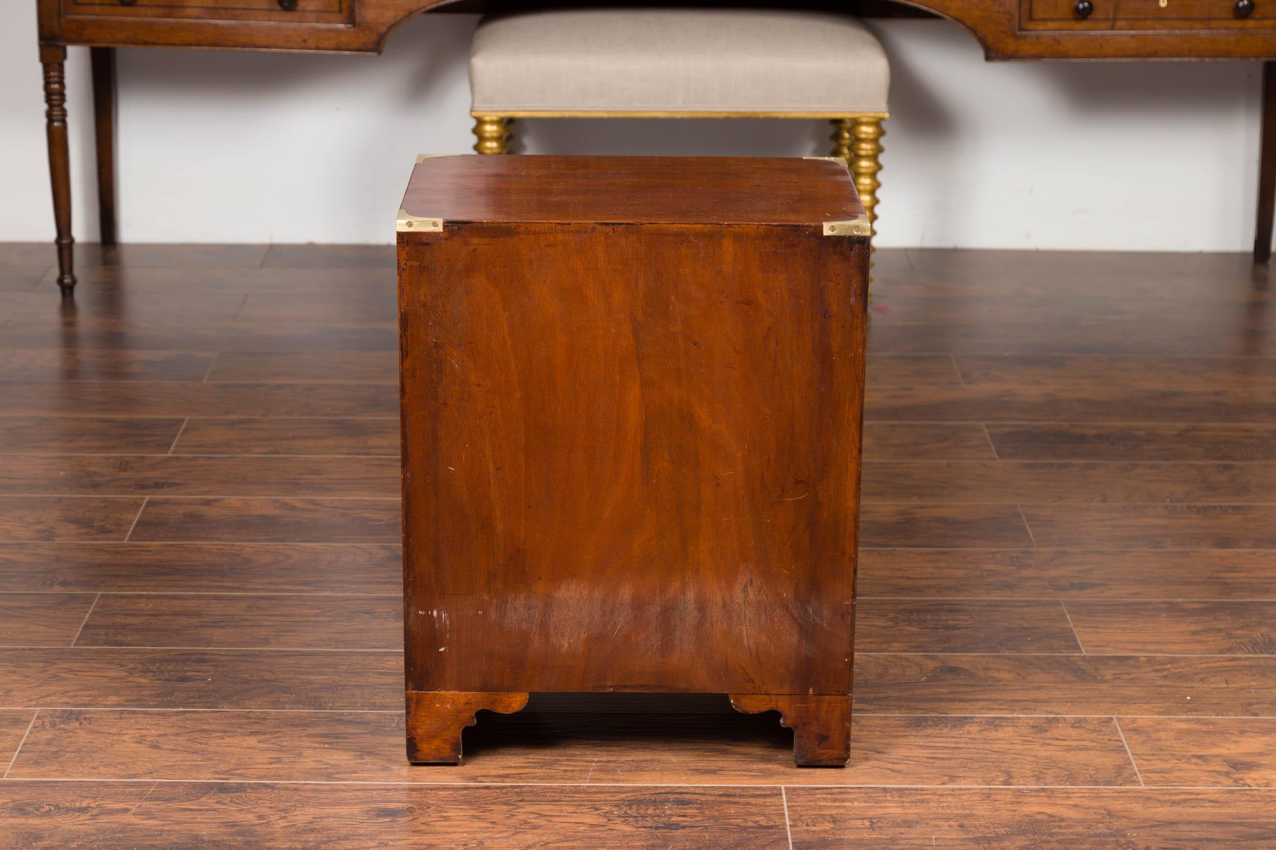 Midcentury English Mahogany Campaign Chest with Brass Hardware and Bracket Feet 10