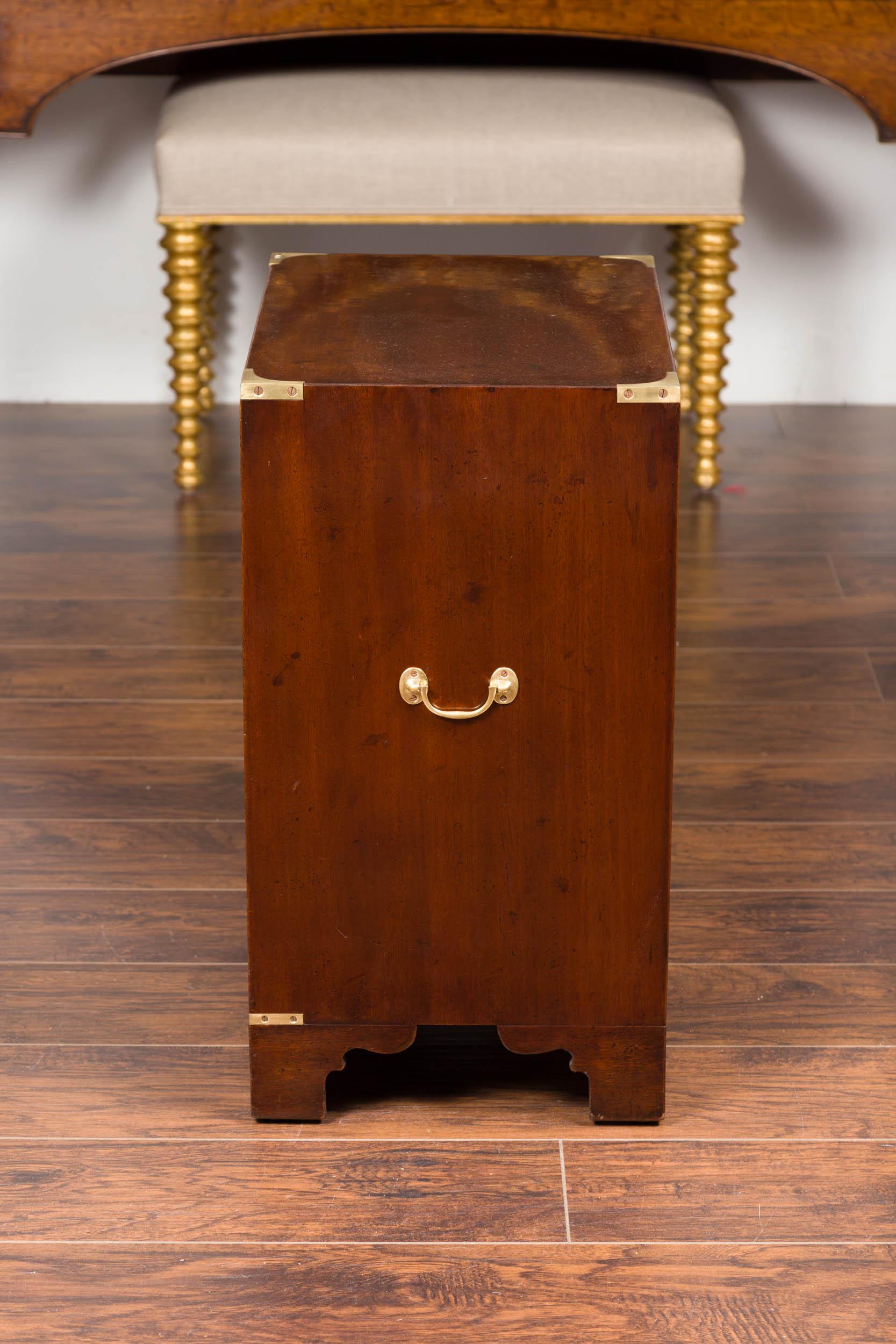 Midcentury English Mahogany Campaign Chest with Brass Hardware and Bracket Feet 11