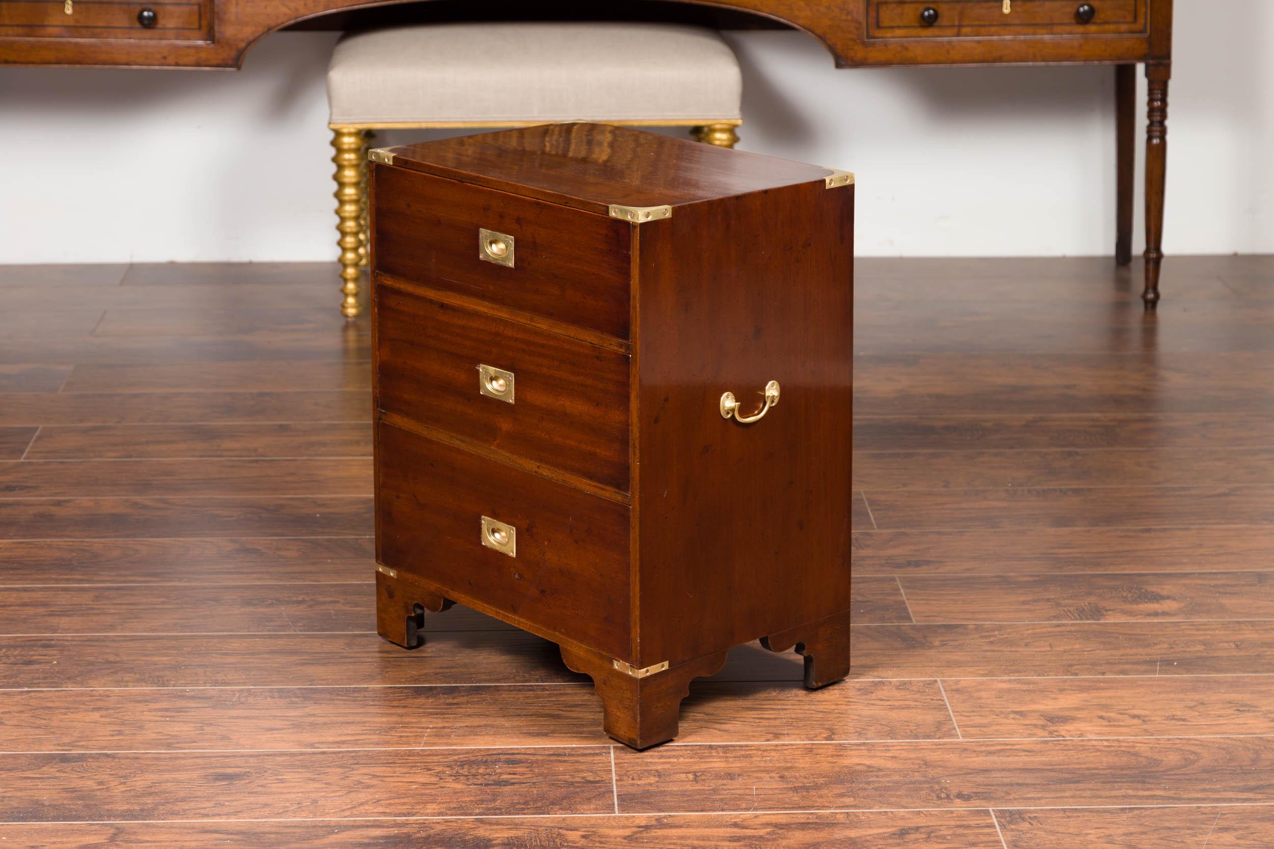 Midcentury English Mahogany Campaign Chest with Brass Hardware and Bracket Feet 12