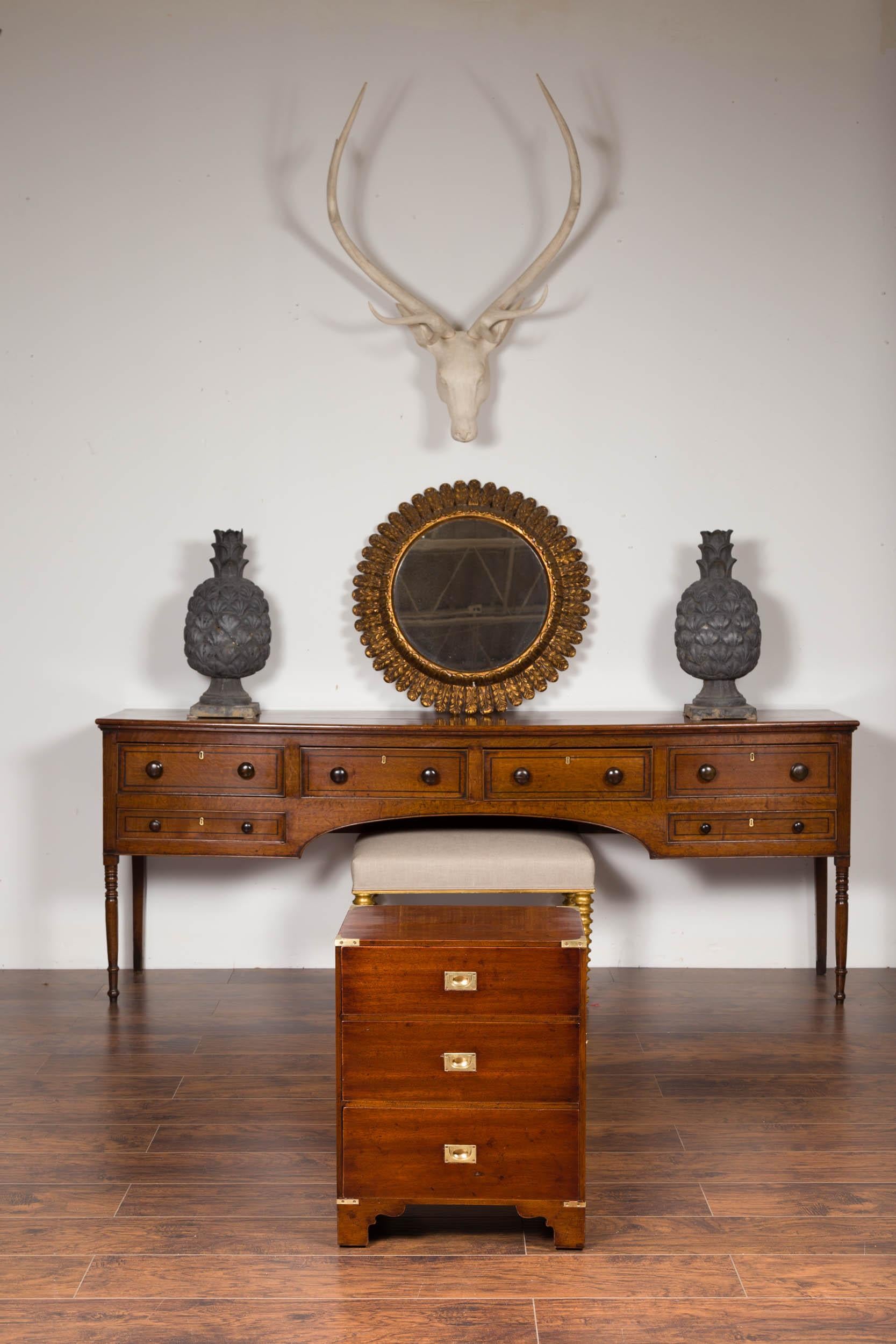 20th Century Midcentury English Mahogany Campaign Chest with Brass Hardware and Bracket Feet