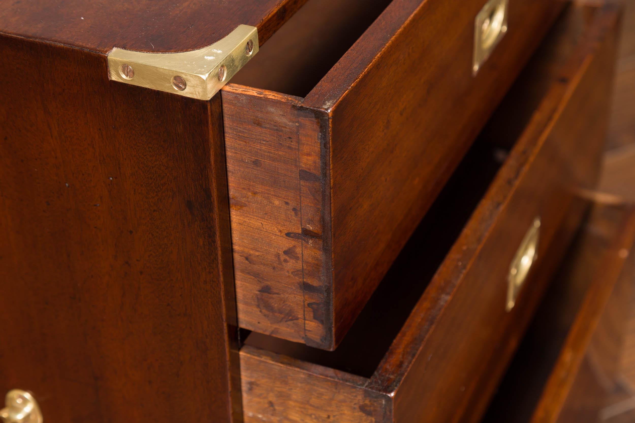 Midcentury English Mahogany Campaign Chest with Brass Hardware and Bracket Feet 2