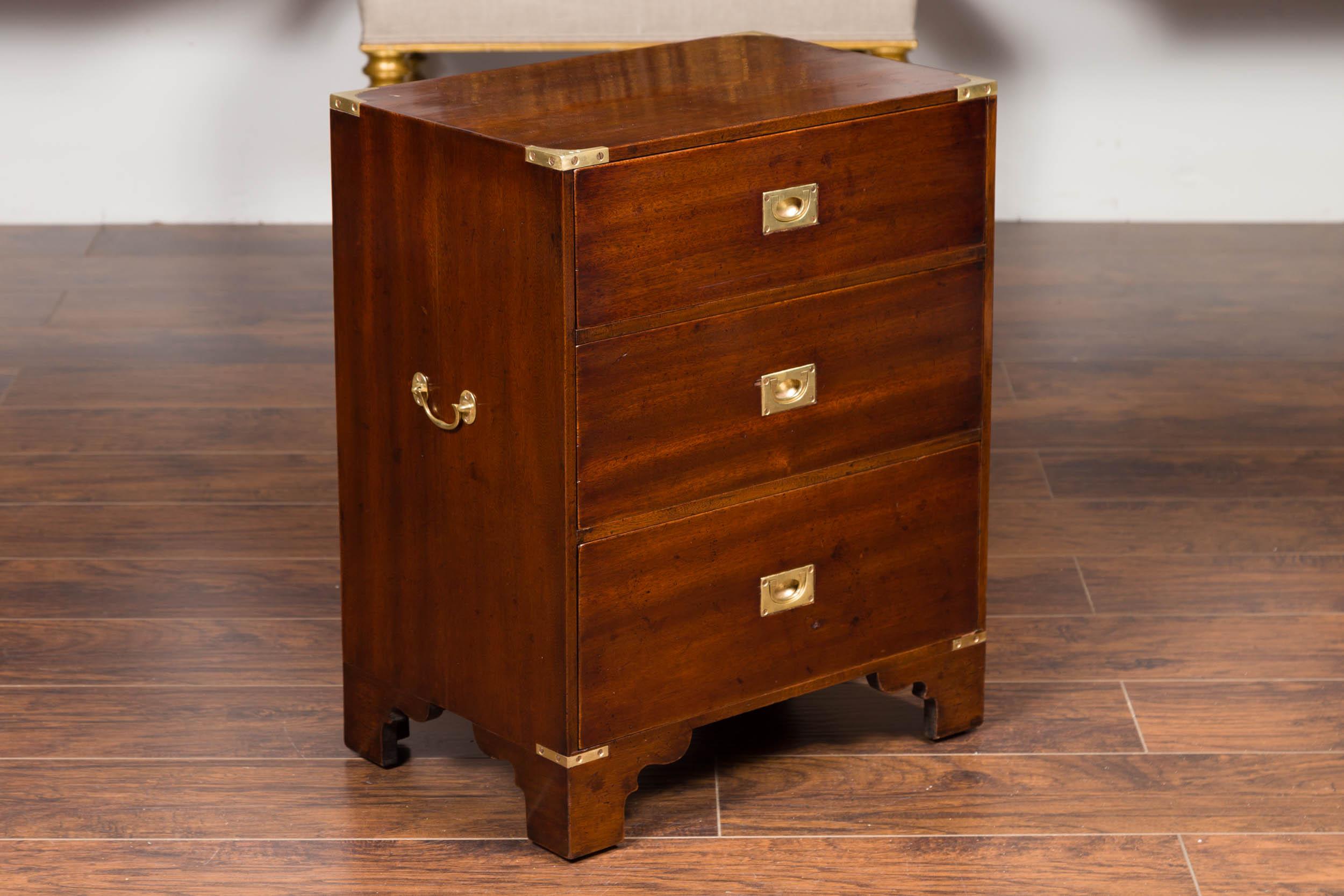 Midcentury English Mahogany Campaign Chest with Brass Hardware and Bracket Feet 5