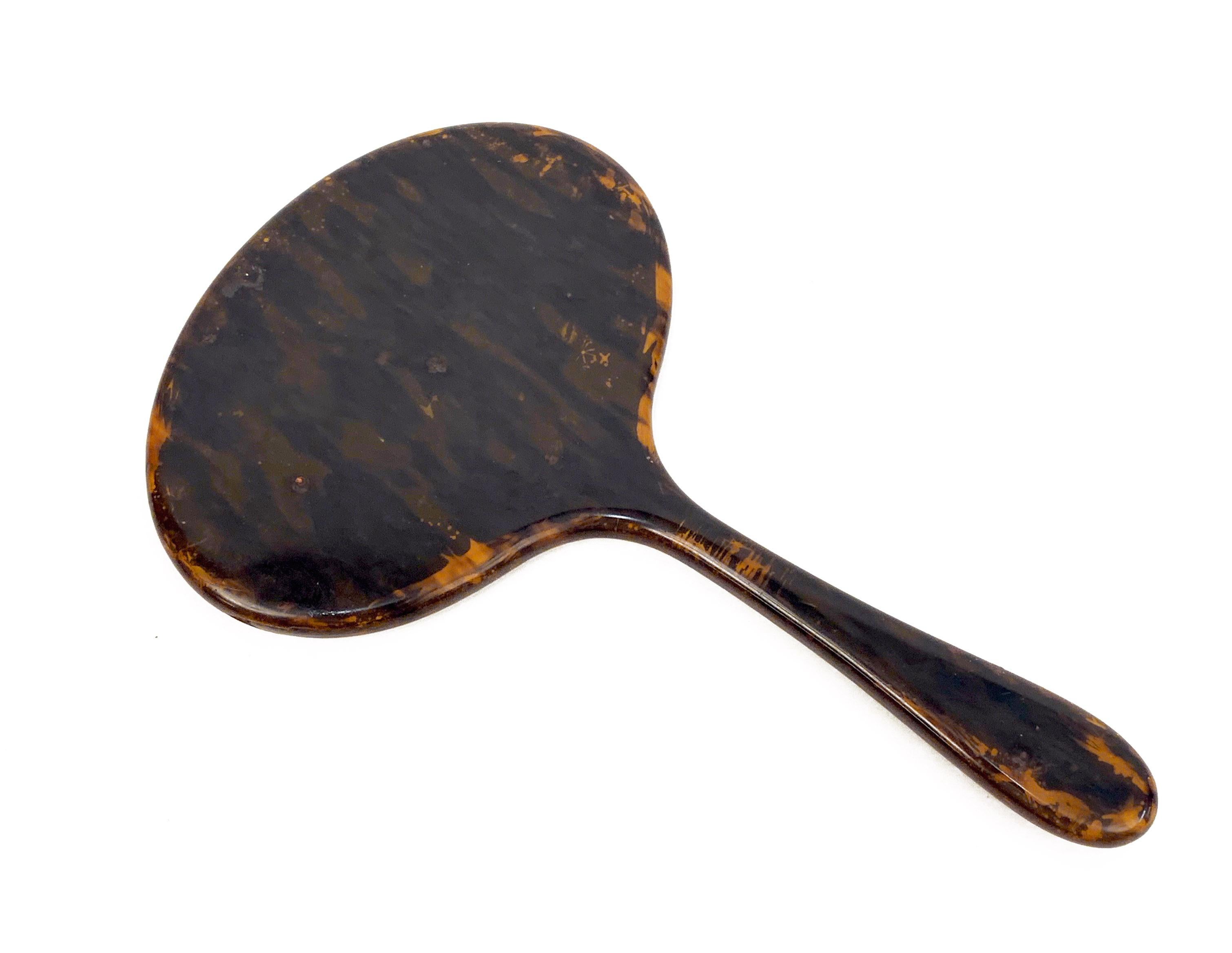 20th Century Midcentury English Oval Faux Tortoiseshell Portable Mirror, 1950s For Sale