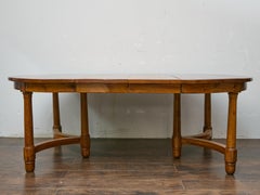 Midcentury English Pine Dining Table with Two Leaves, Round to Oval Top