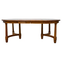 Midcentury English Pine Dining Table with Two Leaves, Round to Oval Top
