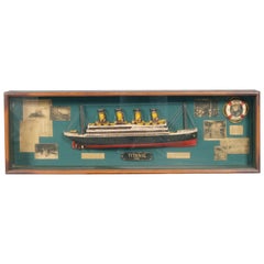 Vintage Midcentury English Portobello Model of the Titanic Ship on Display Case