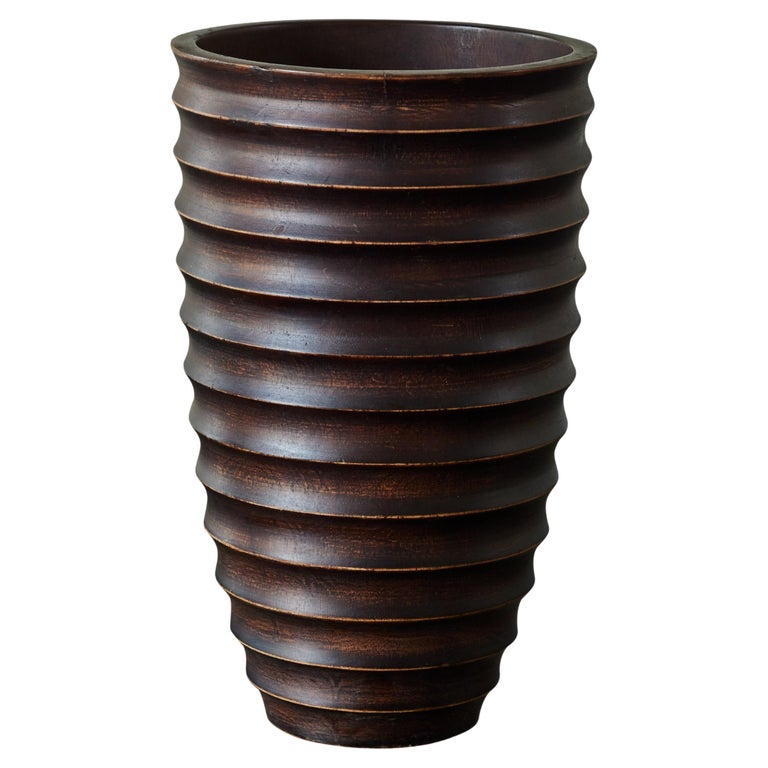Midcentury English Ribbed Treen Vase For Sale at 1stDibs