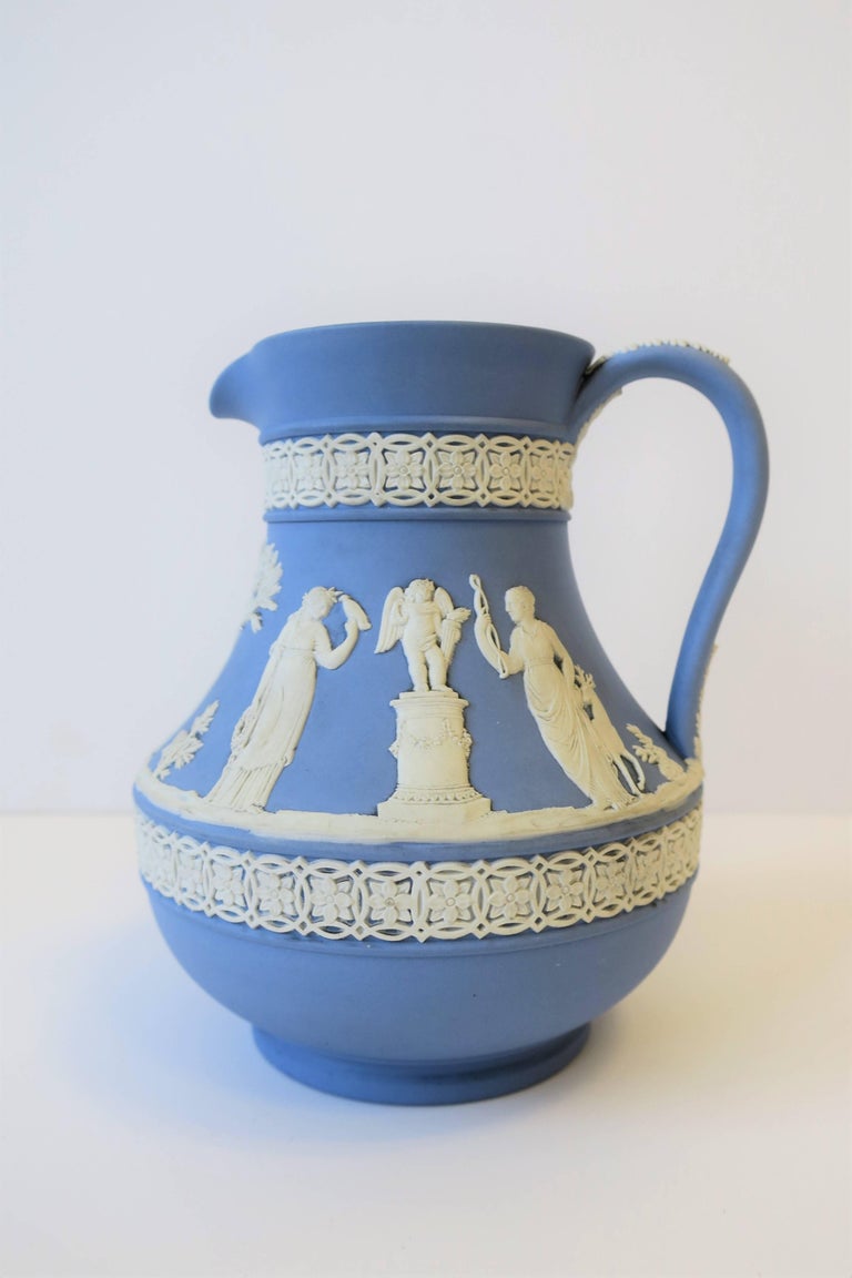 Midcentury English Wedgwood Blue and White Jasperware Pitcher For Sale