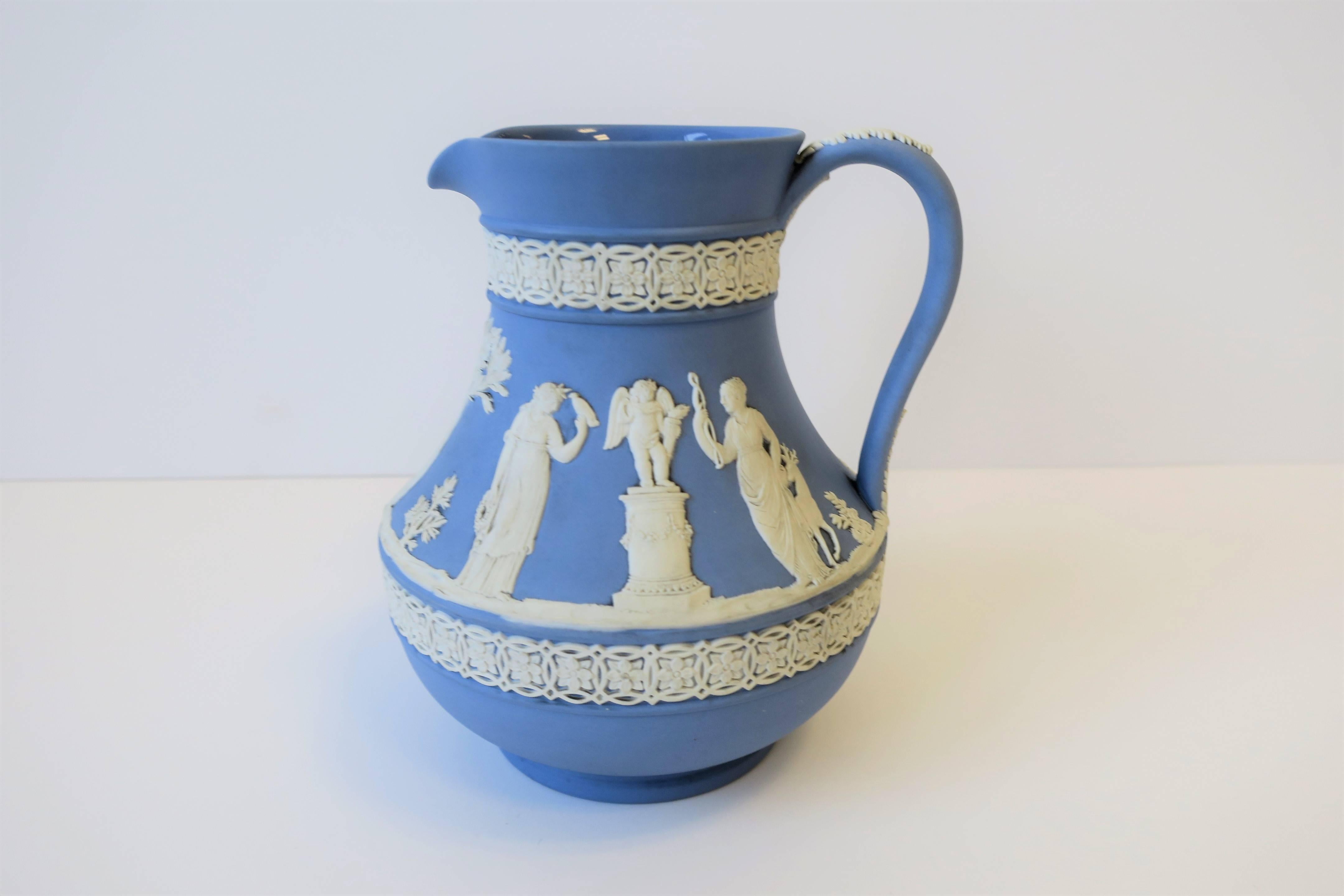 English Wedgwood Neoclassical Blue and White Jasperware Pitcher 5