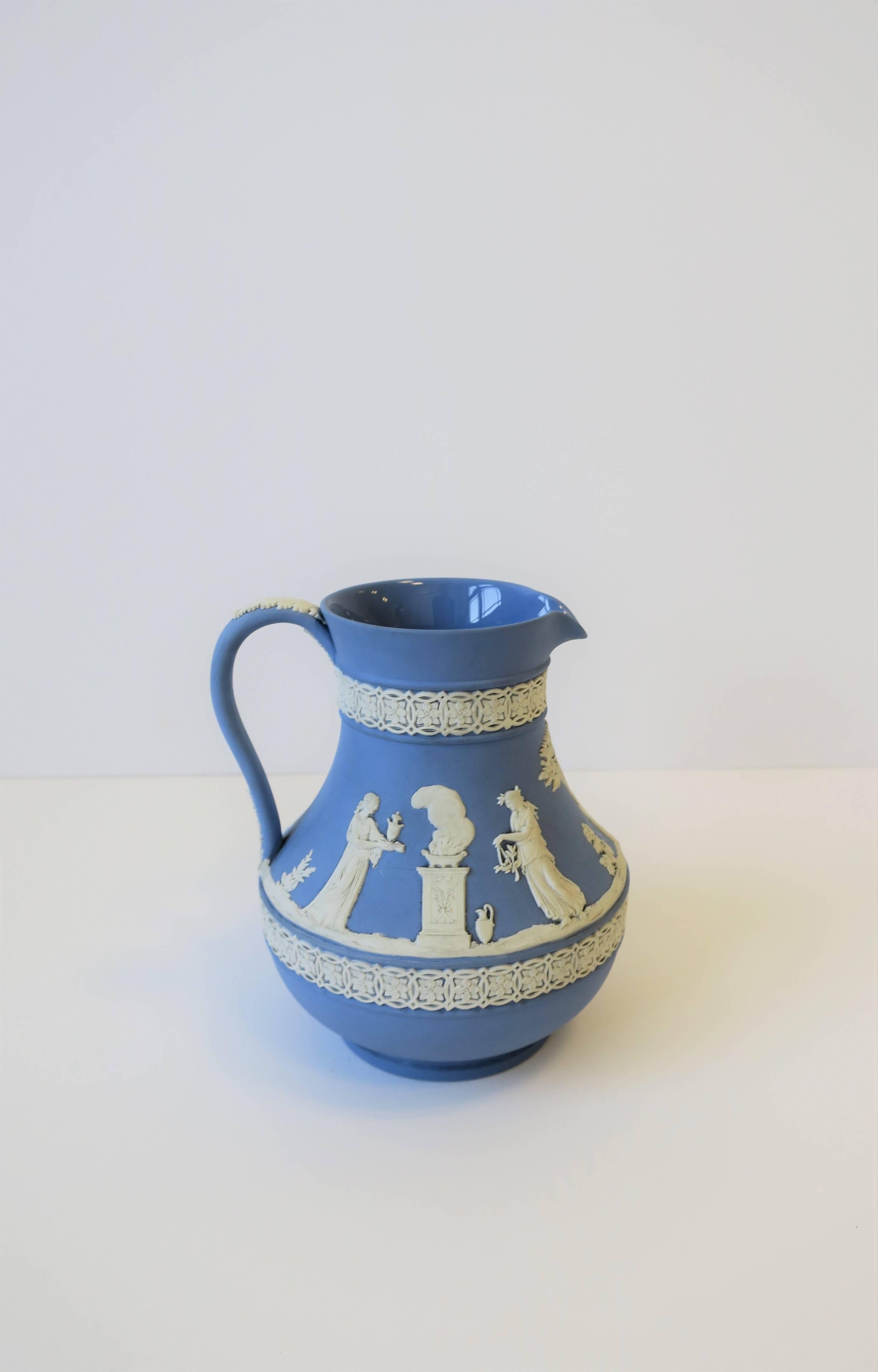 Unglazed English Wedgwood Neoclassical Blue and White Jasperware Pitcher