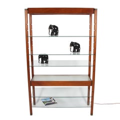 Midcentury English Wooden and Glass Bookshelf with Light Up Shelves