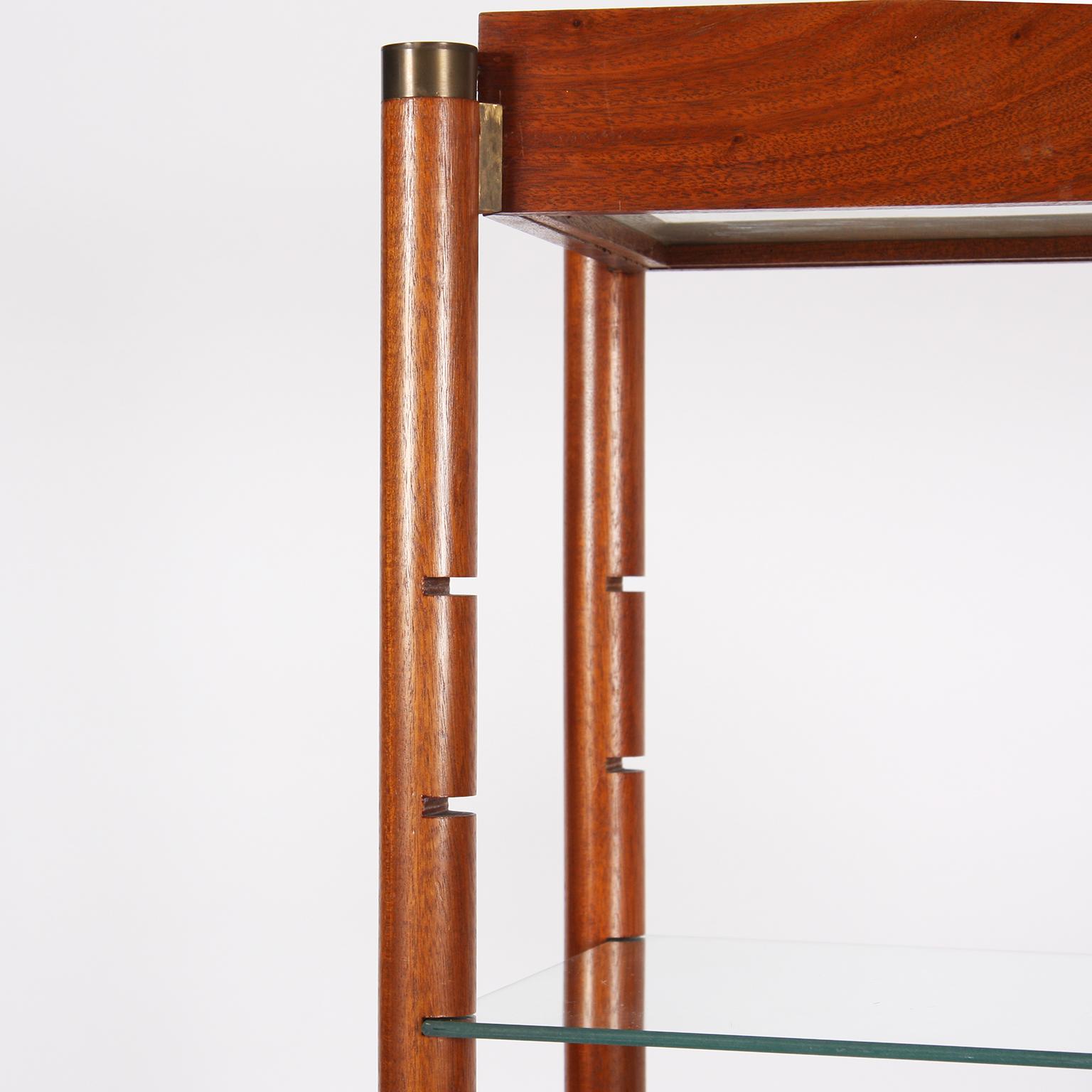 20th Century Midcentury English Wooden and Glass Bookshelf with Light Up Shelves For Sale