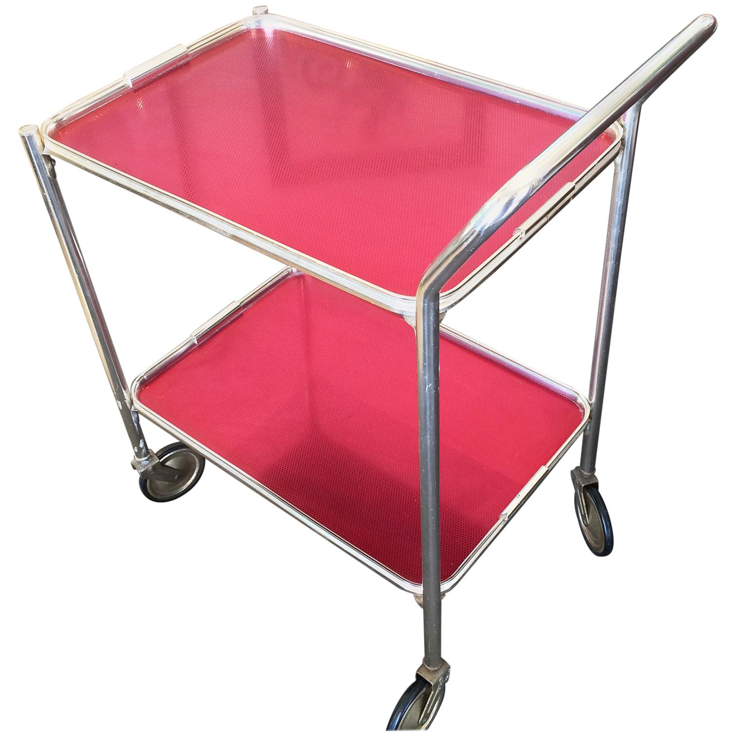 Midcentury English Woodmet Red Bar Cart or Auto Trolley For Sale