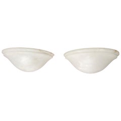 Midcentury Era, Handmade Pair of Art Deco Style Alabaster Wall Lights or Sconces