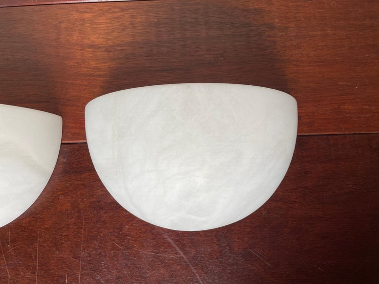 MidCentury Era Mint Pair of Art Deco Style White Alabaster Wall Sconces / Lights For Sale 8