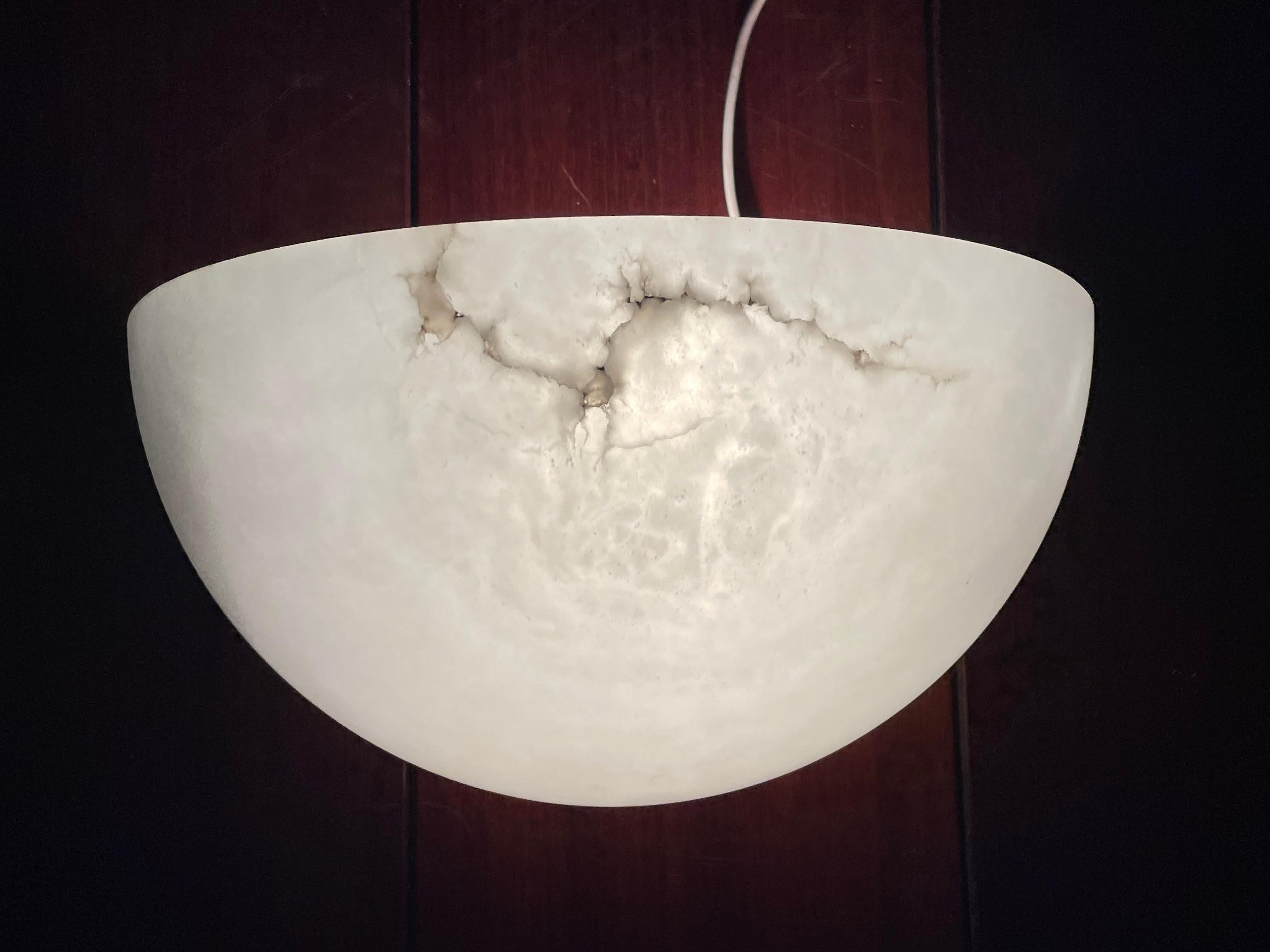 MidCentury Era Mint Pair of Art Deco Style White Alabaster Wall Sconces / Lights 1