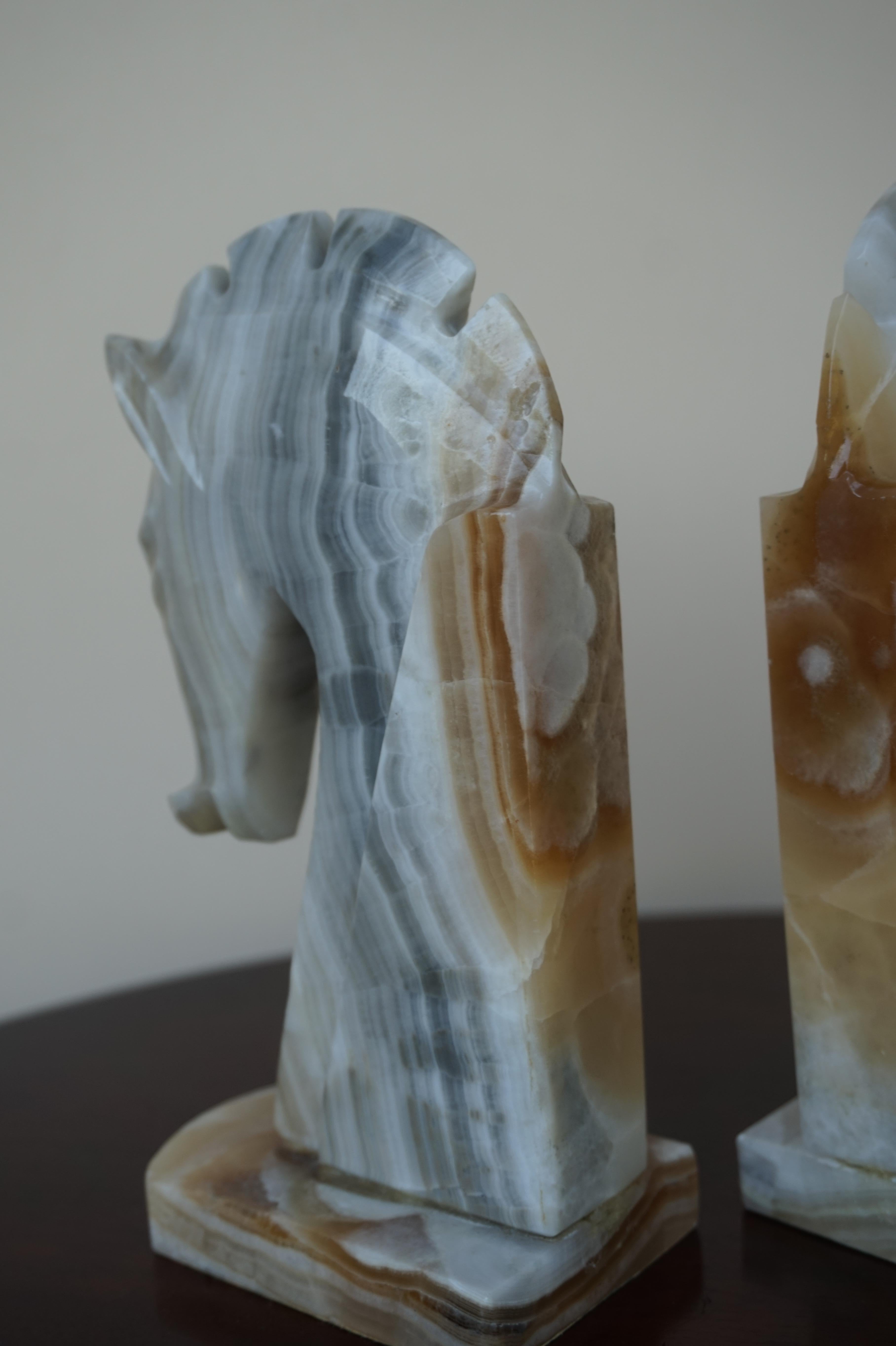 Midcentury Era Pair of Handcrafted Art Deco Style Horse Sculpture Onyx Bookends 6