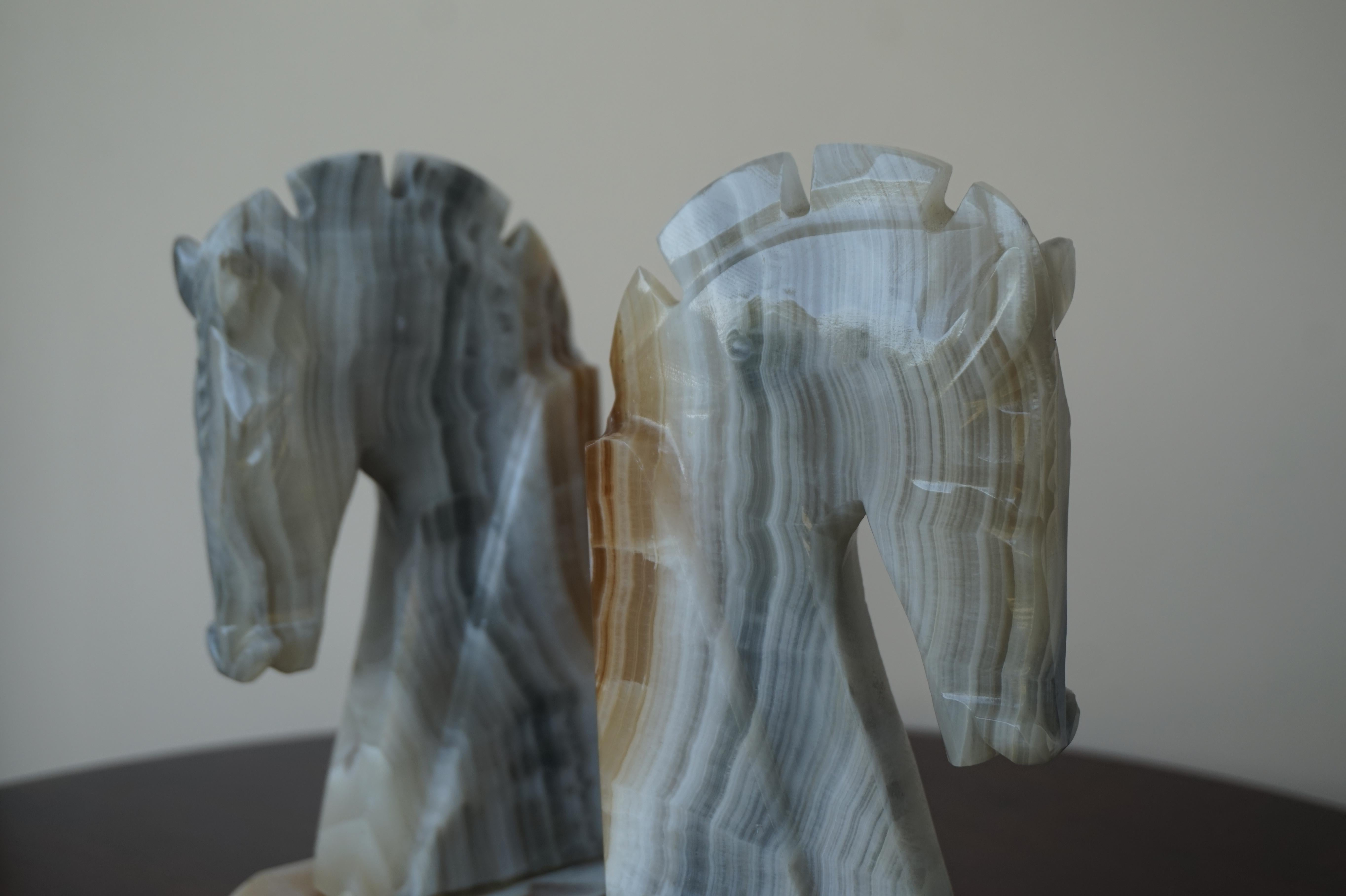 Midcentury Era Pair of Handcrafted Art Deco Style Horse Sculpture Onyx Bookends 7