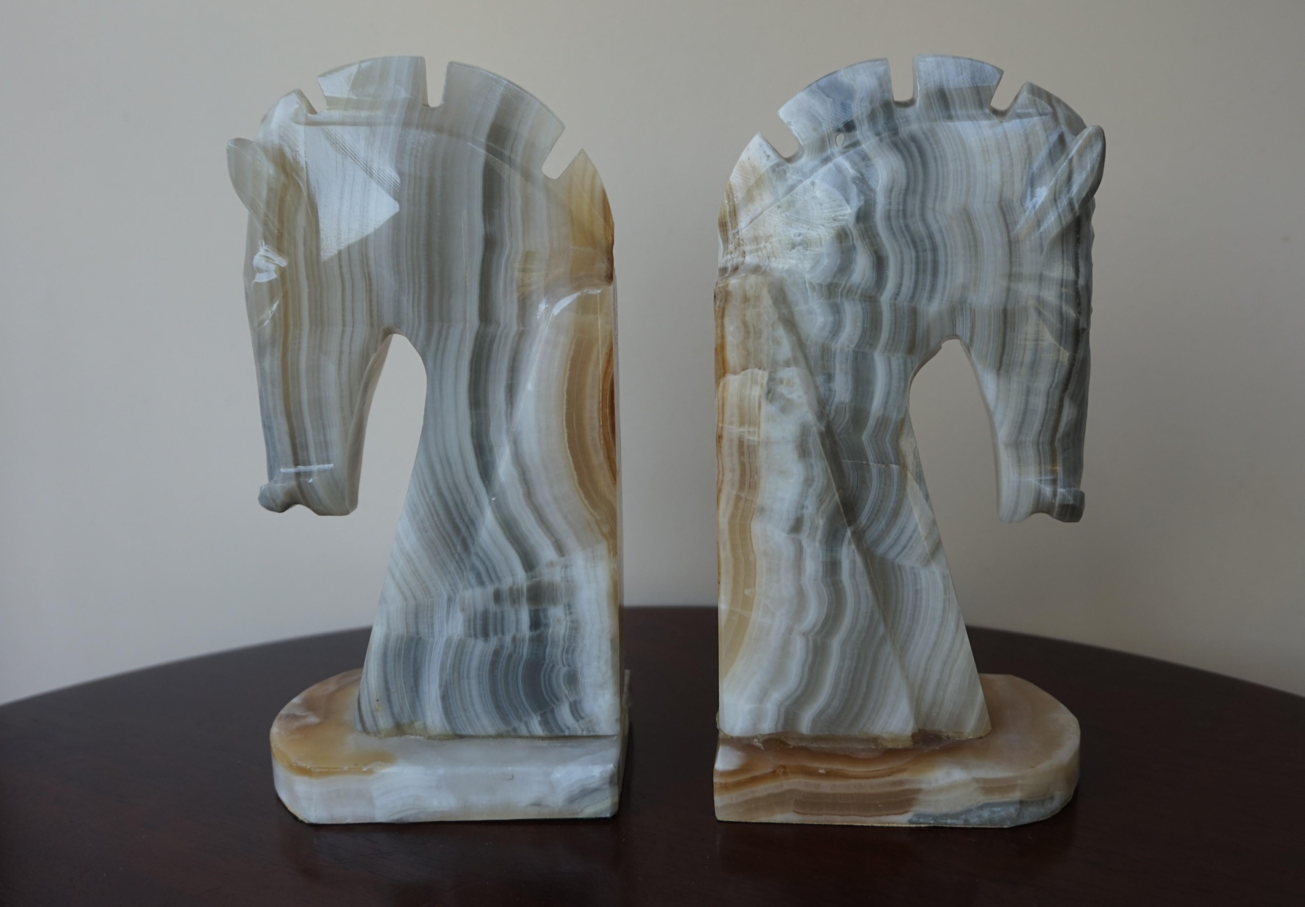 Midcentury Era Pair of Handcrafted Art Deco Style Horse Sculpture Onyx Bookends 9
