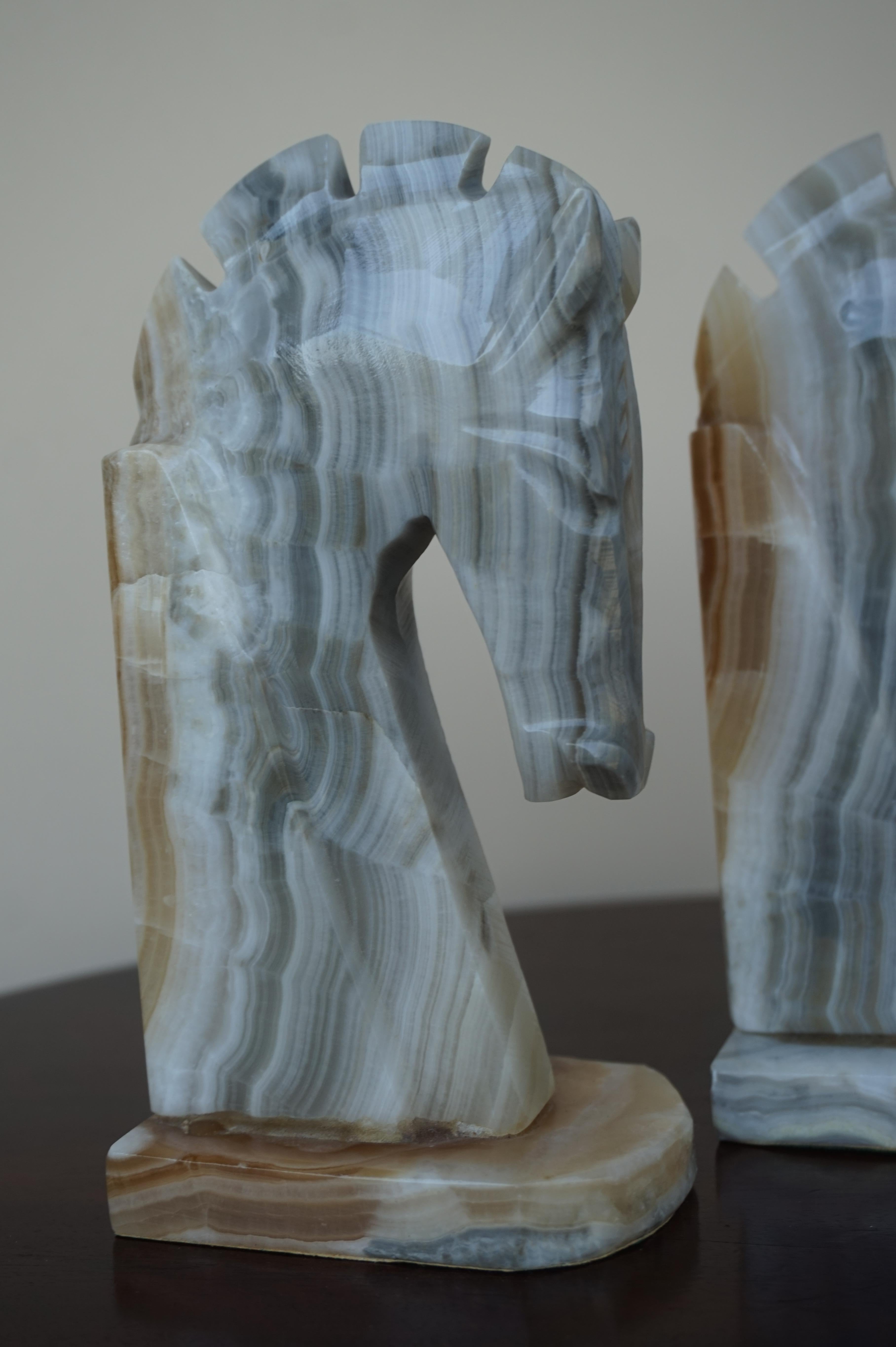 Mid-Century Modern Midcentury Era Pair of Handcrafted Art Deco Style Horse Sculpture Onyx Bookends