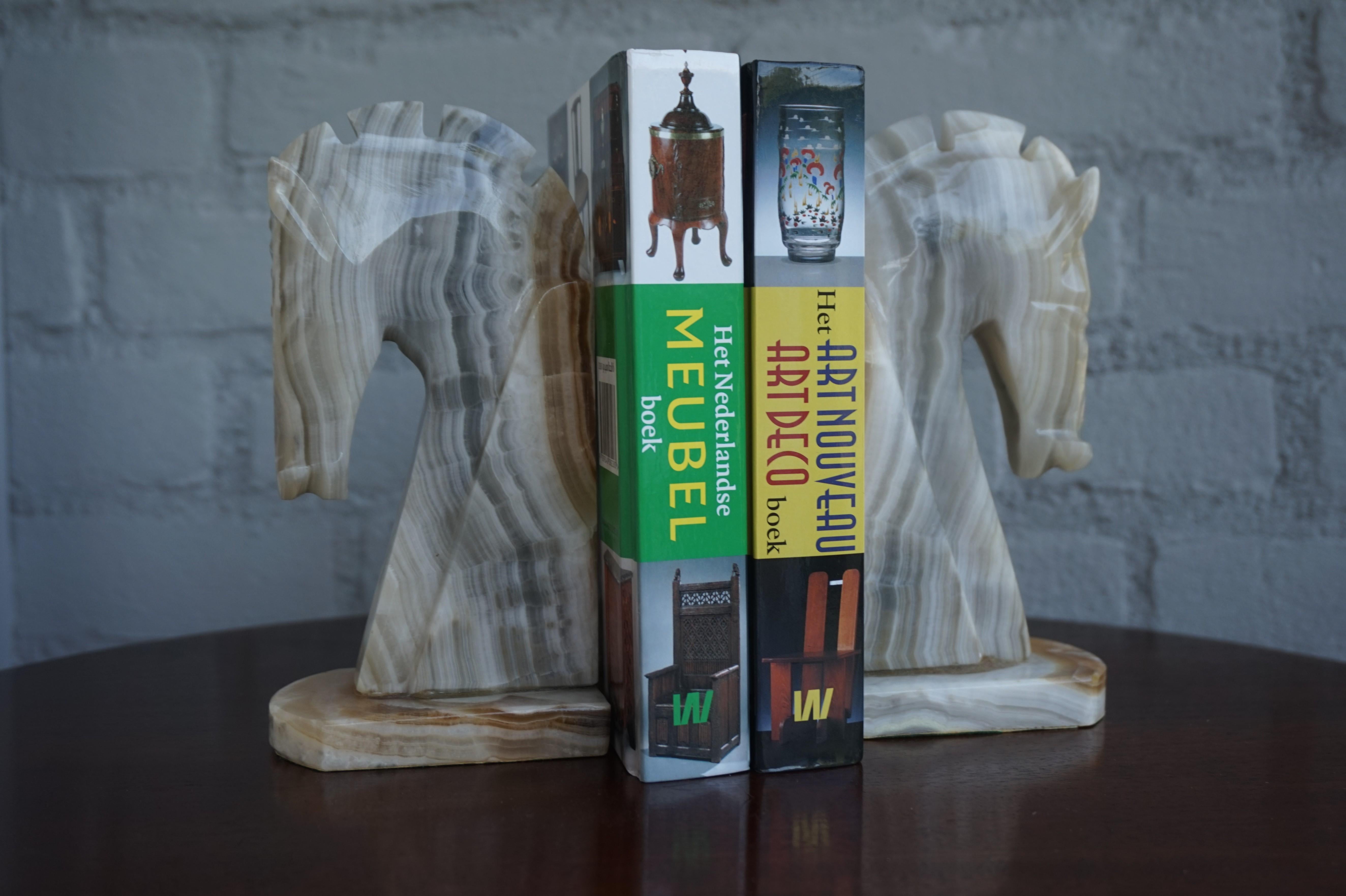 Midcentury Era Pair of Handcrafted Art Deco Style Horse Sculpture Onyx Bookends 2