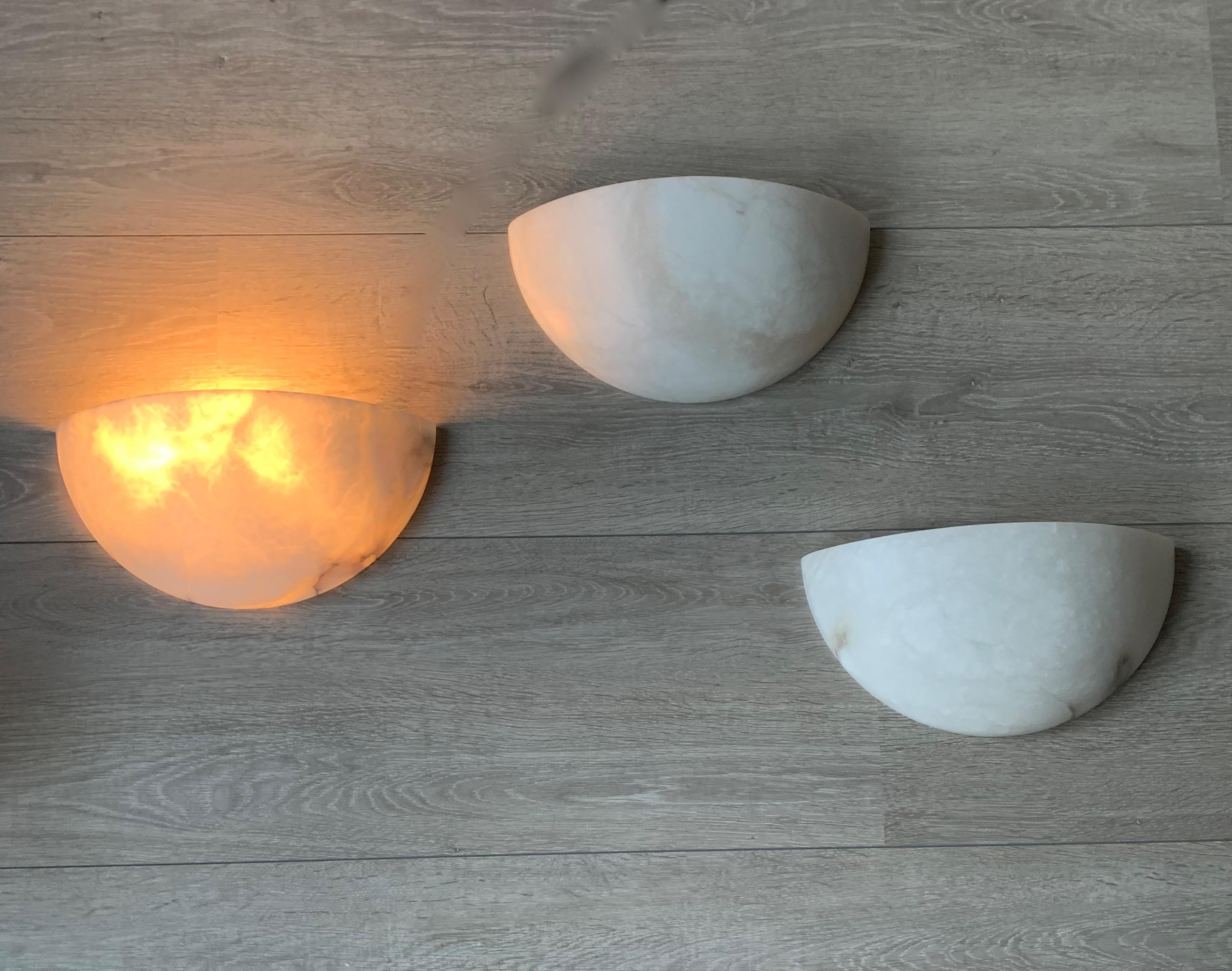 Midcentury Era Set of Three Art Deco Style Alabaster Wall Lamps or Sconces Light 5