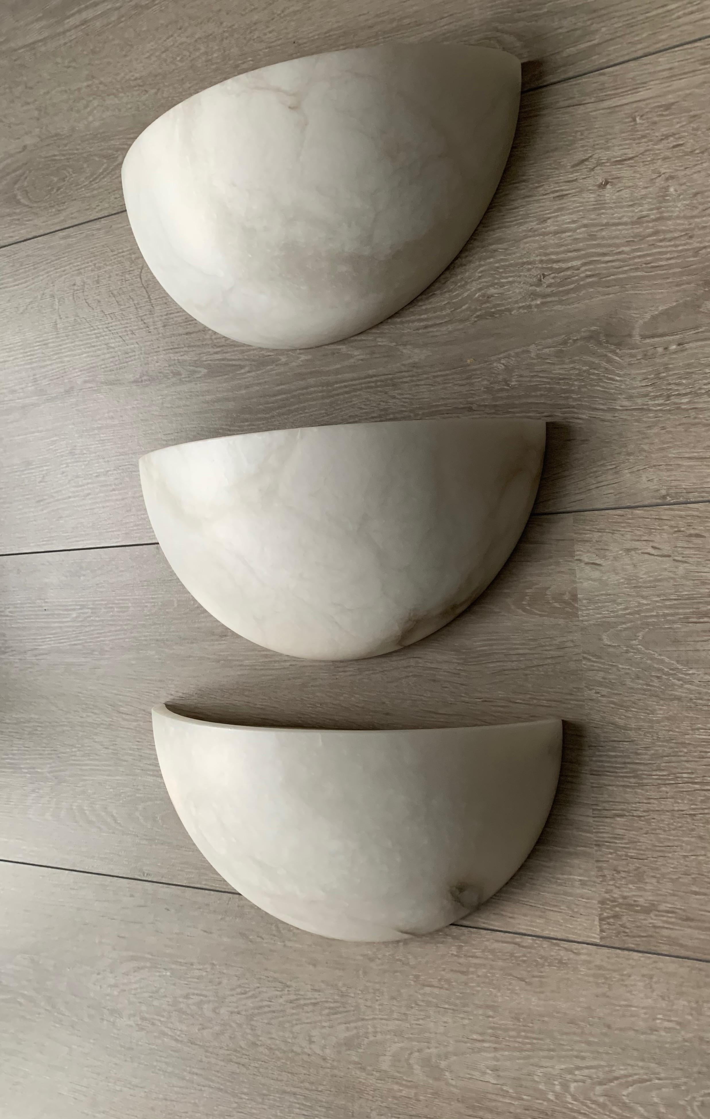Midcentury Era Set of Three Art Deco Style Alabaster Wall Lamps or Sconces Light 10