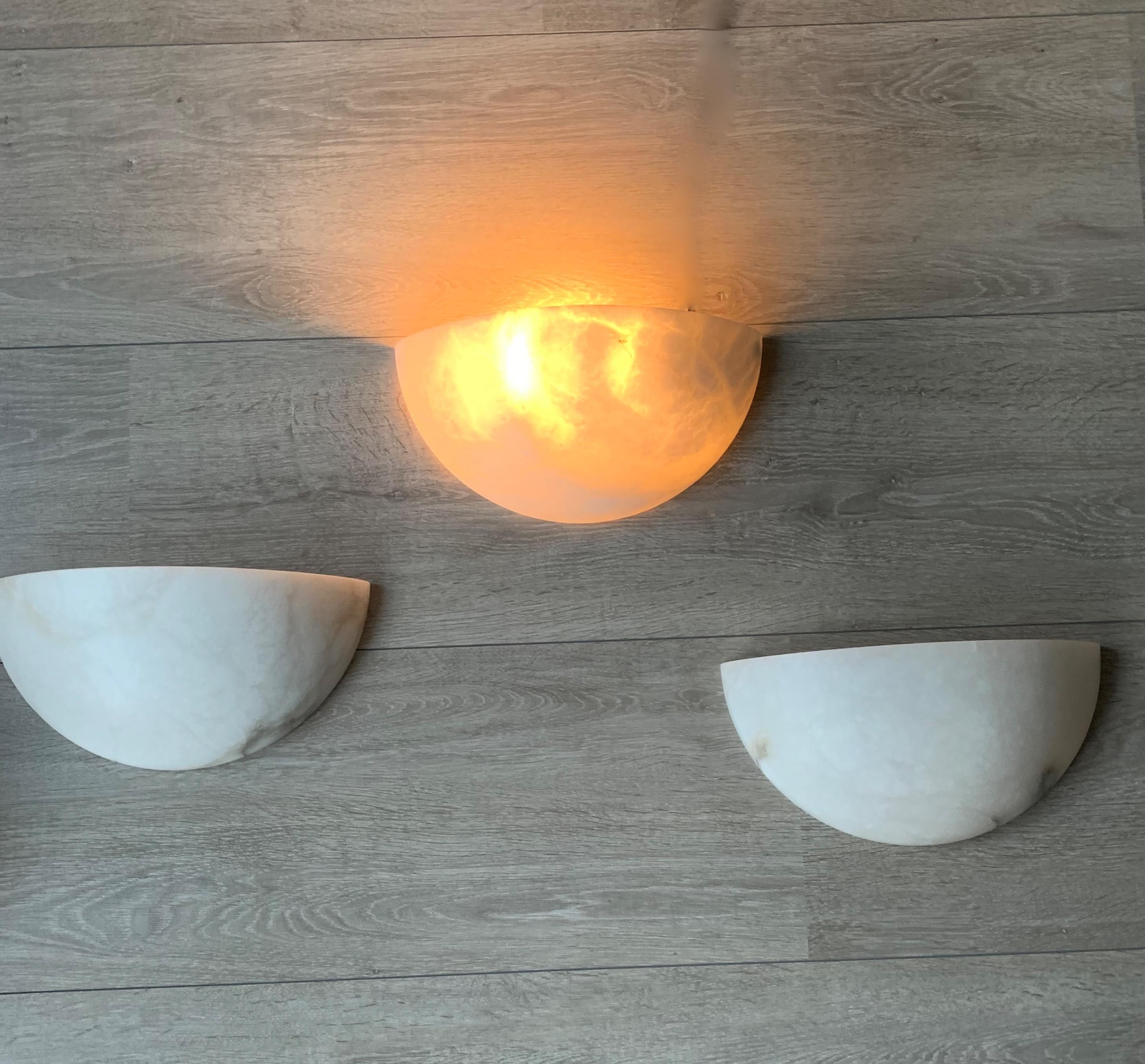 Midcentury Era Set of Three Art Deco Style Alabaster Wall Lamps or Sconces Light 2