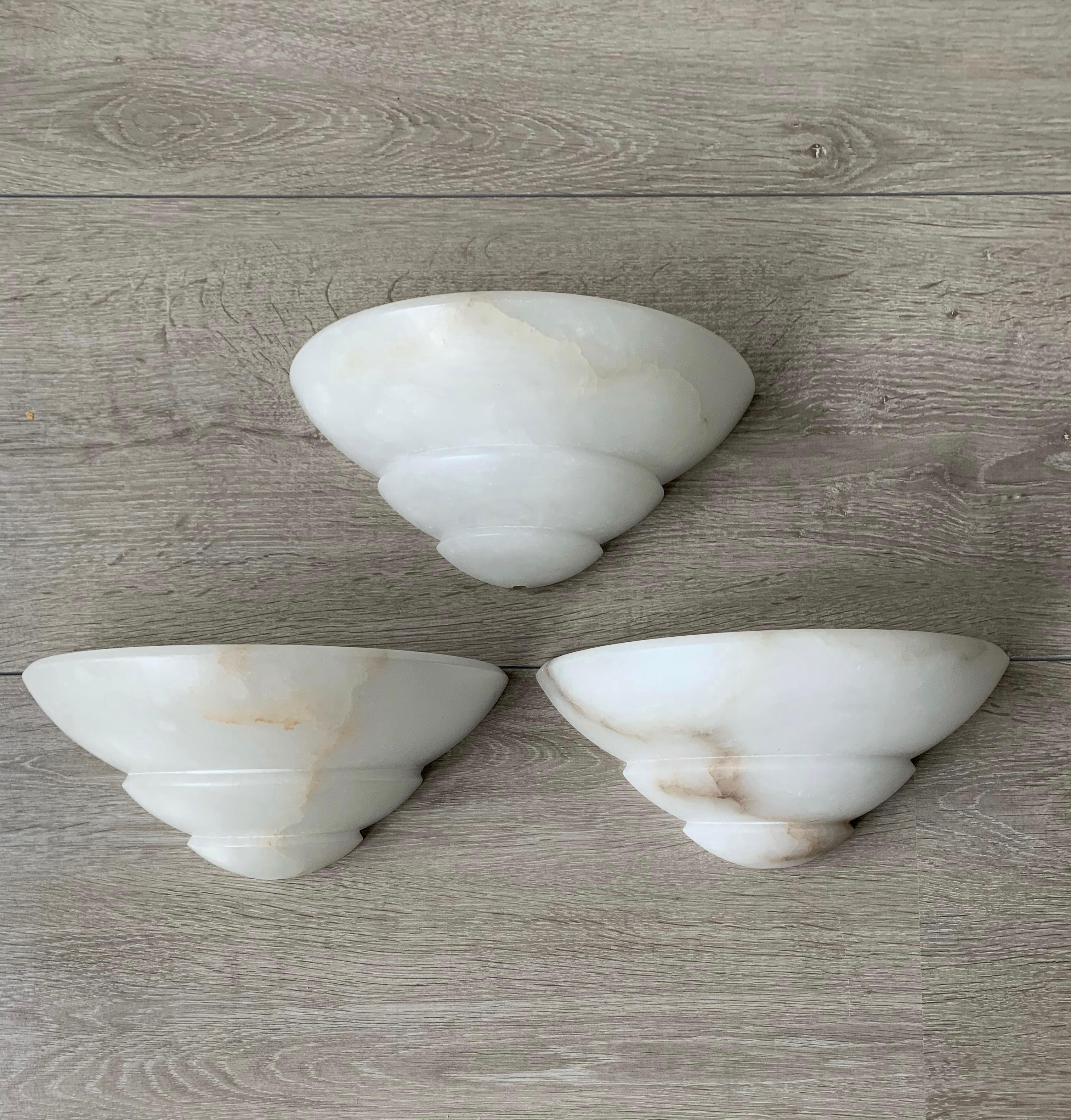 Timeless Set of Three Art Deco Style Alabaster Wall Sconces Lamps / Lights 9