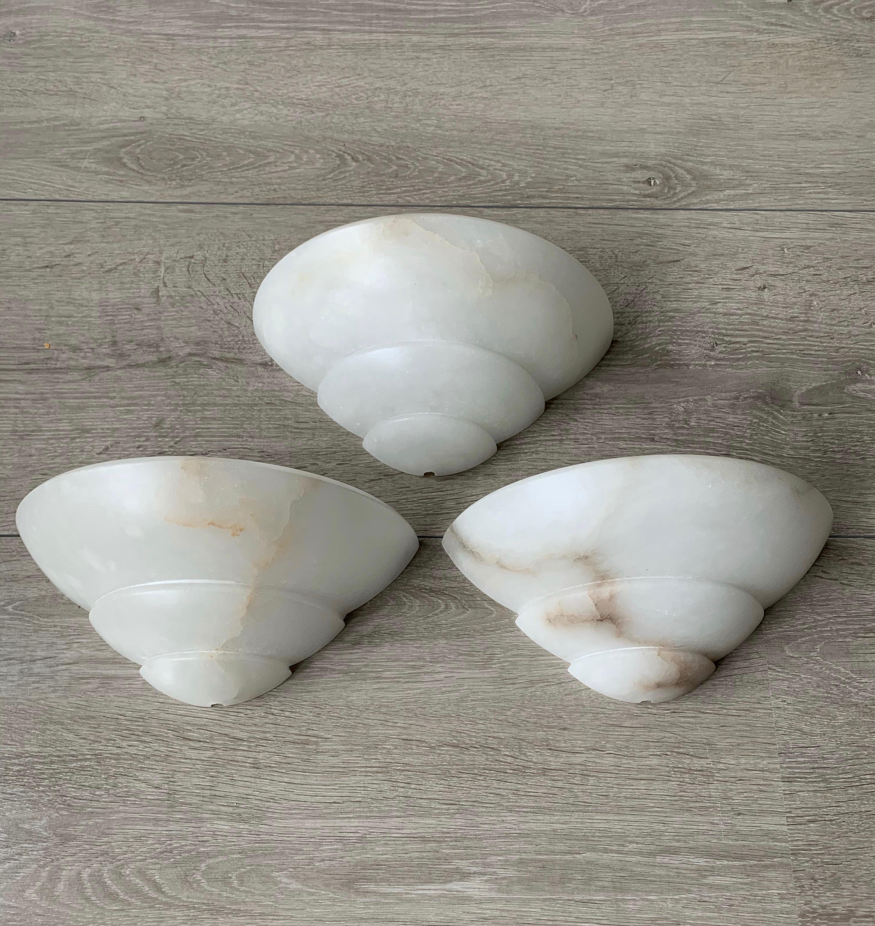 Timeless Set of Three Art Deco Style Alabaster Wall Sconces Lamps / Lights 10