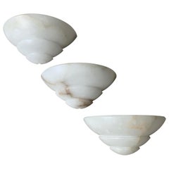 Timeless Set of Three Art Deco Style Alabaster Wall Sconces Lamps / Lights