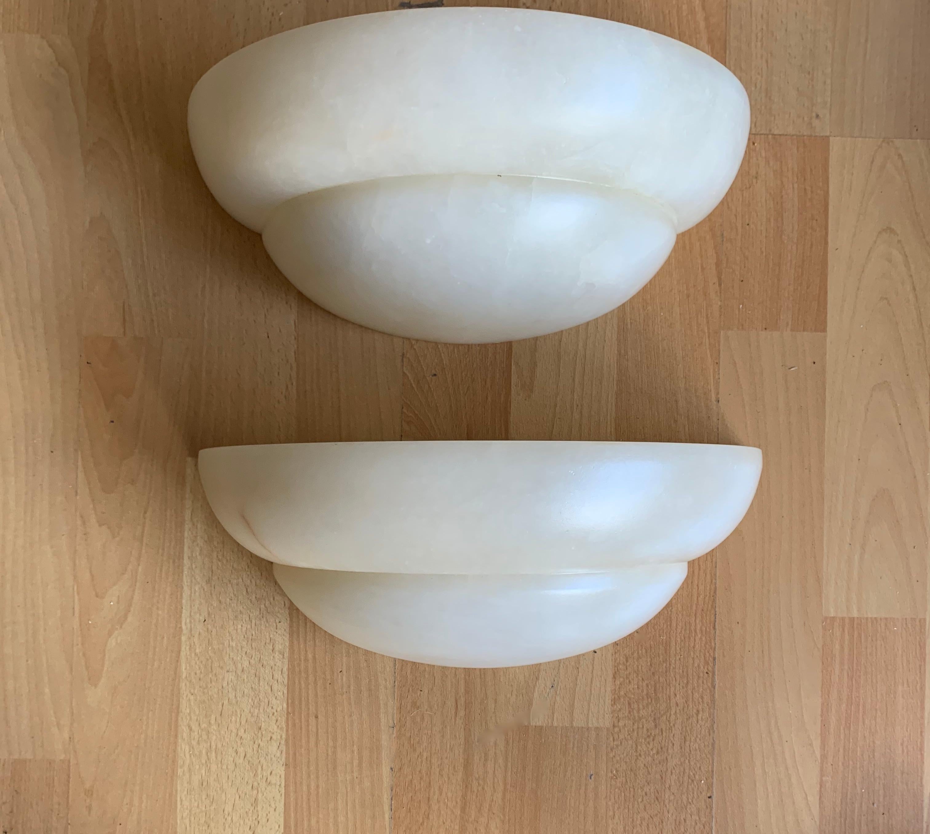 Timeless Pair / Set Art Deco Style Alabaster Wall Lamps or Sconces  11