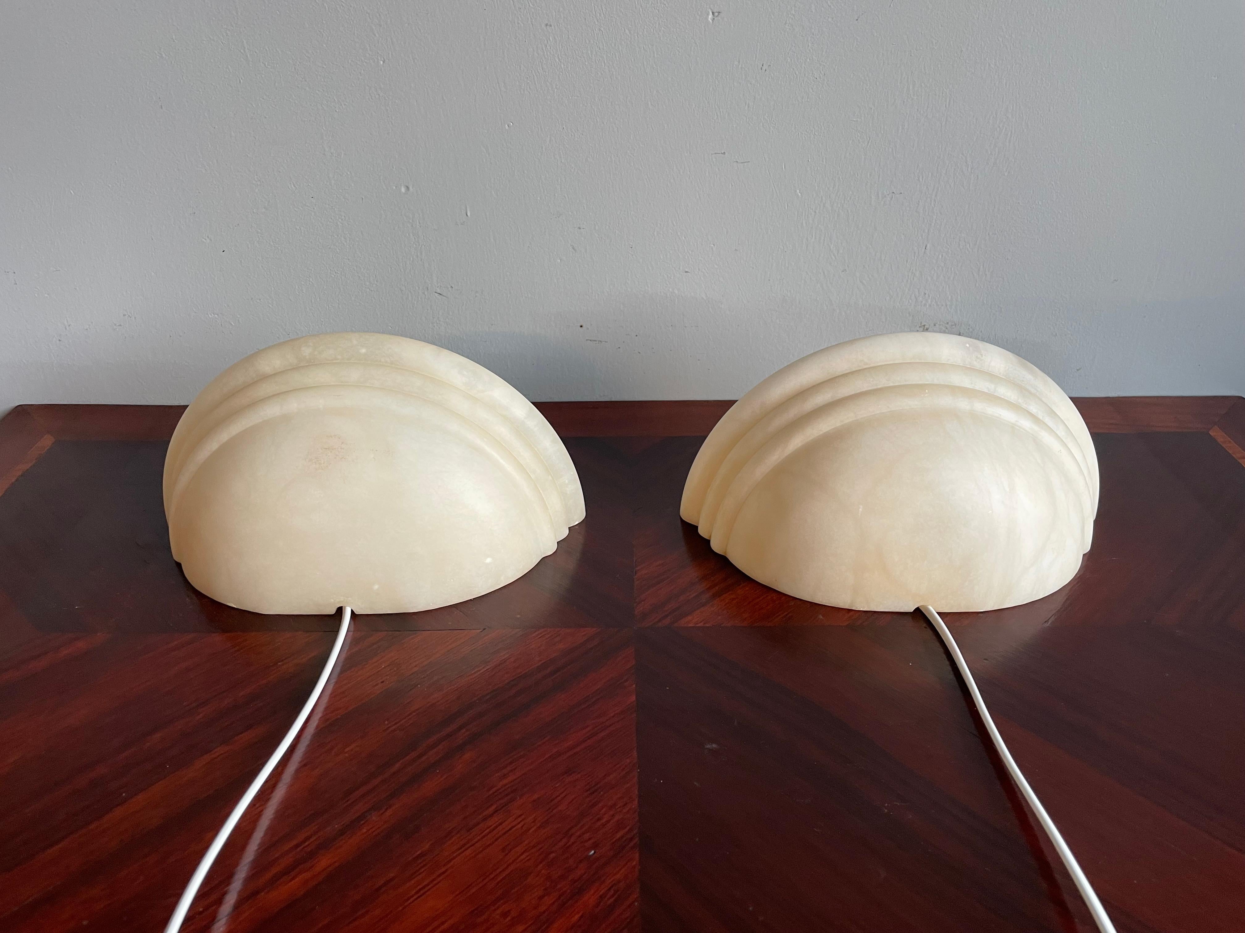 Mid-Century Era Set of Two Small Art Deco Style Alabaster Wall Lamps or Sconces For Sale 7