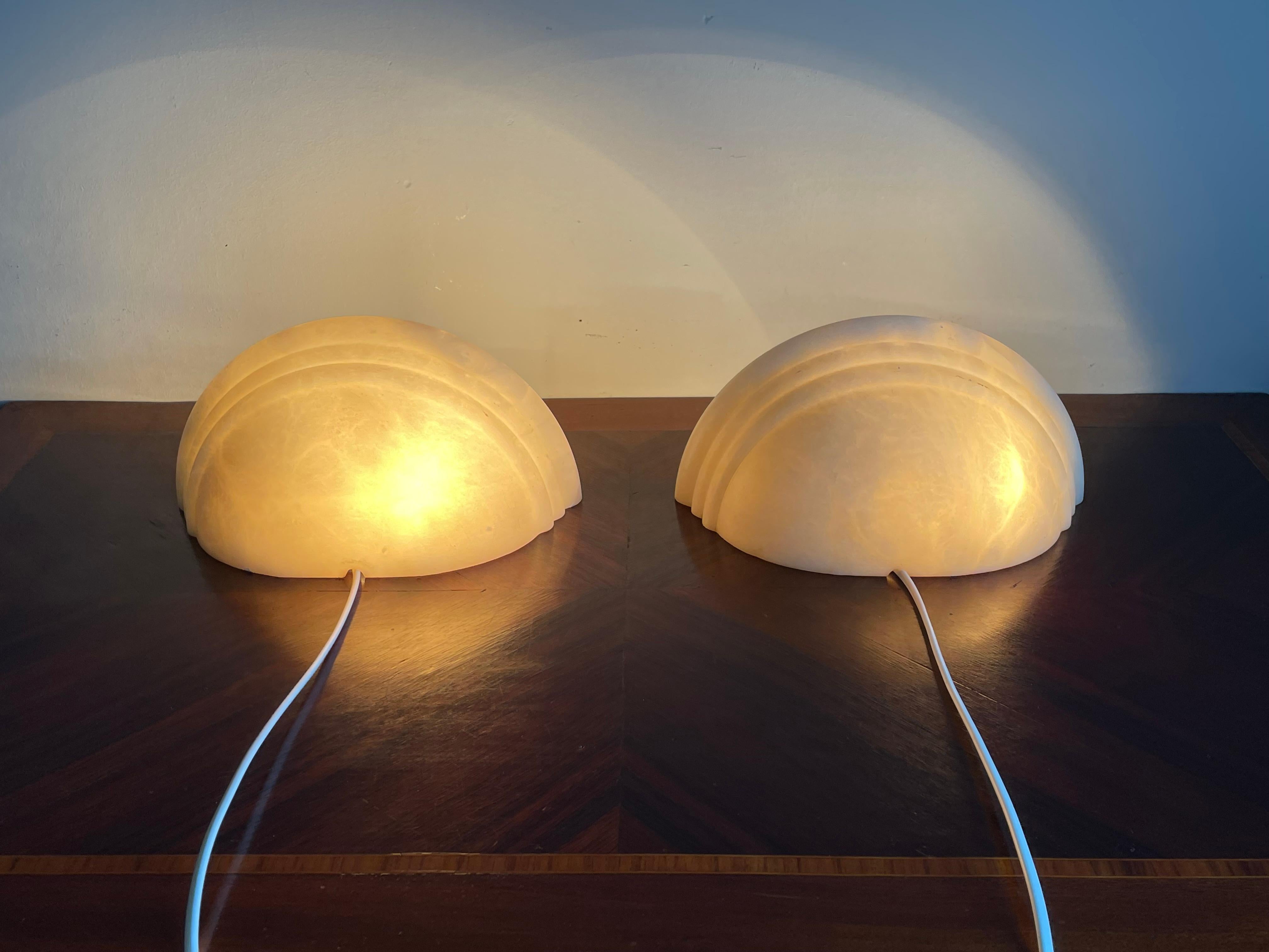 Mid-Century Era Set of Two Small Art Deco Style Alabaster Wall Lamps or Sconces For Sale 8