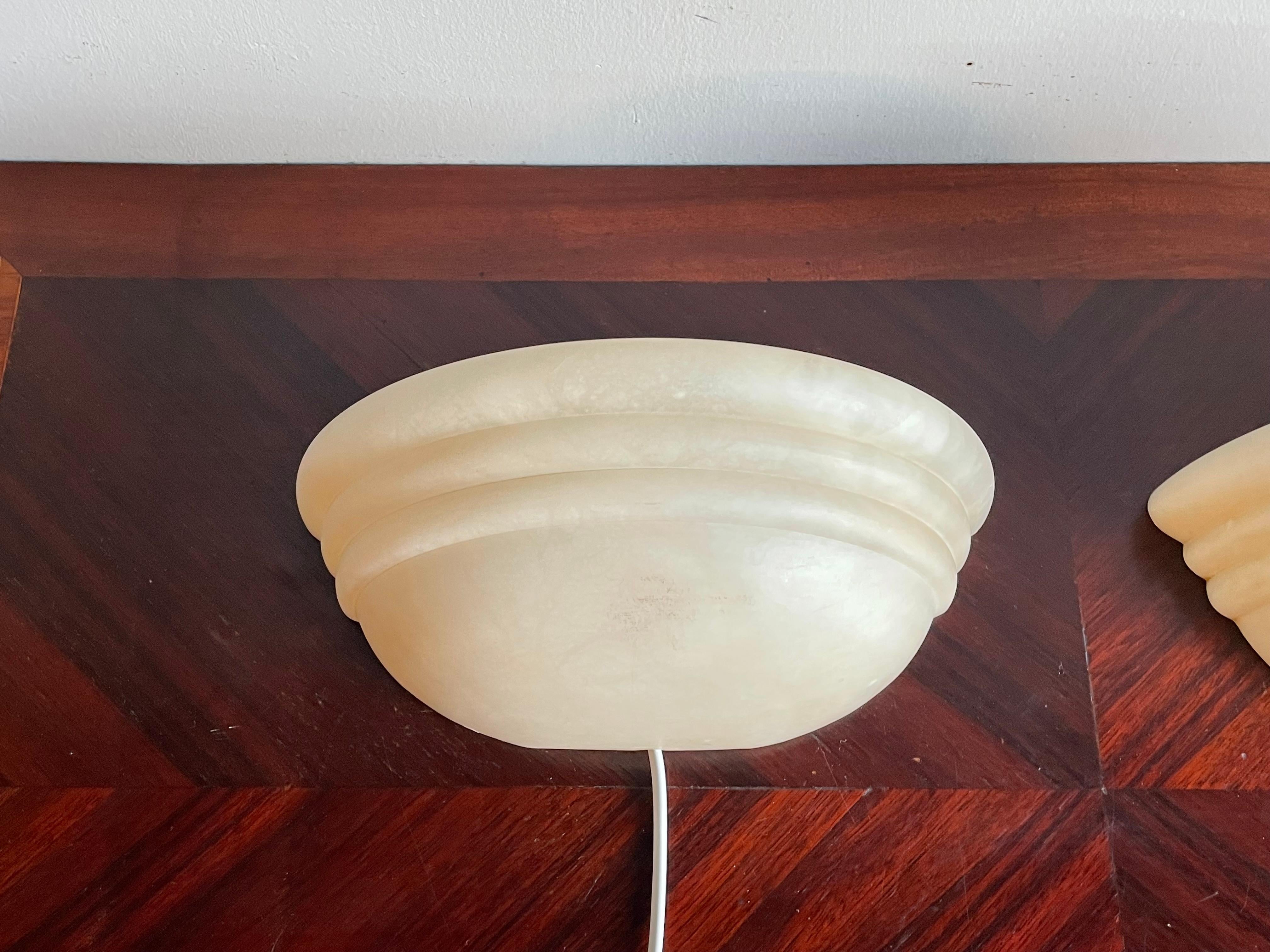 Mid-Century Era Set of Two Small Art Deco Style Alabaster Wall Lamps or Sconces For Sale 9