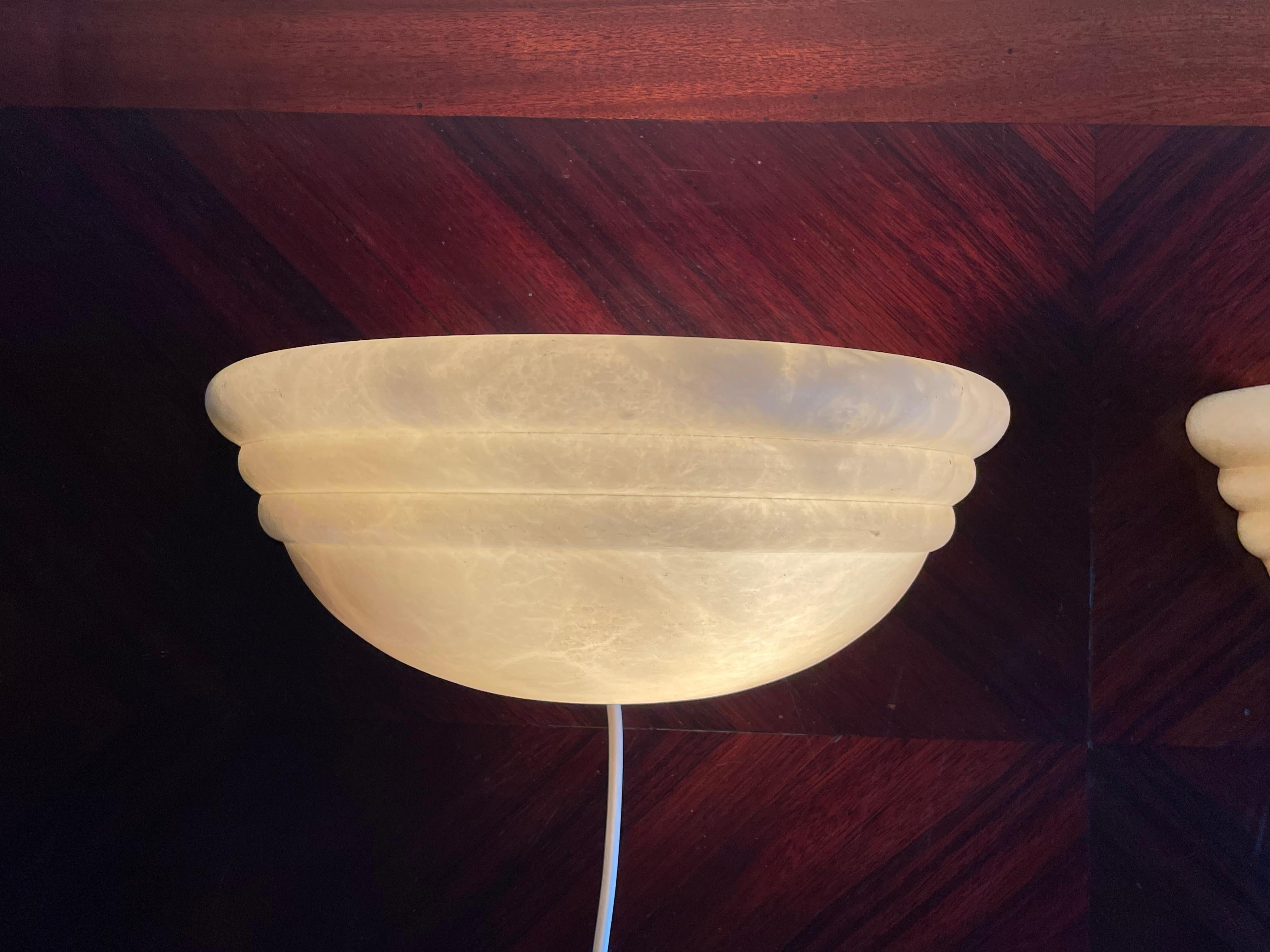 Mid-Century Era Set of Two Small Art Deco Style Alabaster Wall Lamps or Sconces For Sale 13