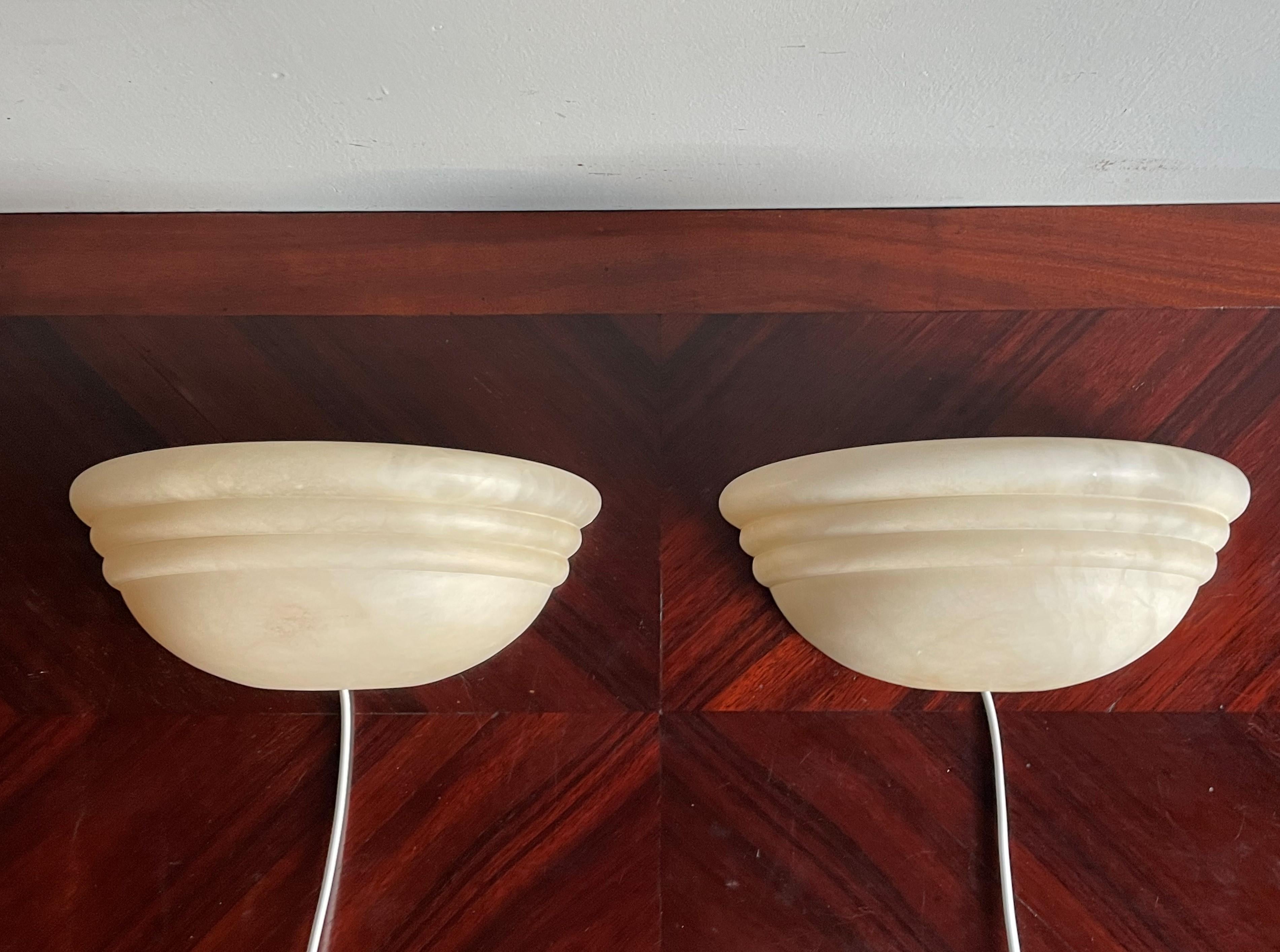 Mid-Century Era Set of Two Small Art Deco Style Alabaster Wall Lamps or Sconces For Sale 3