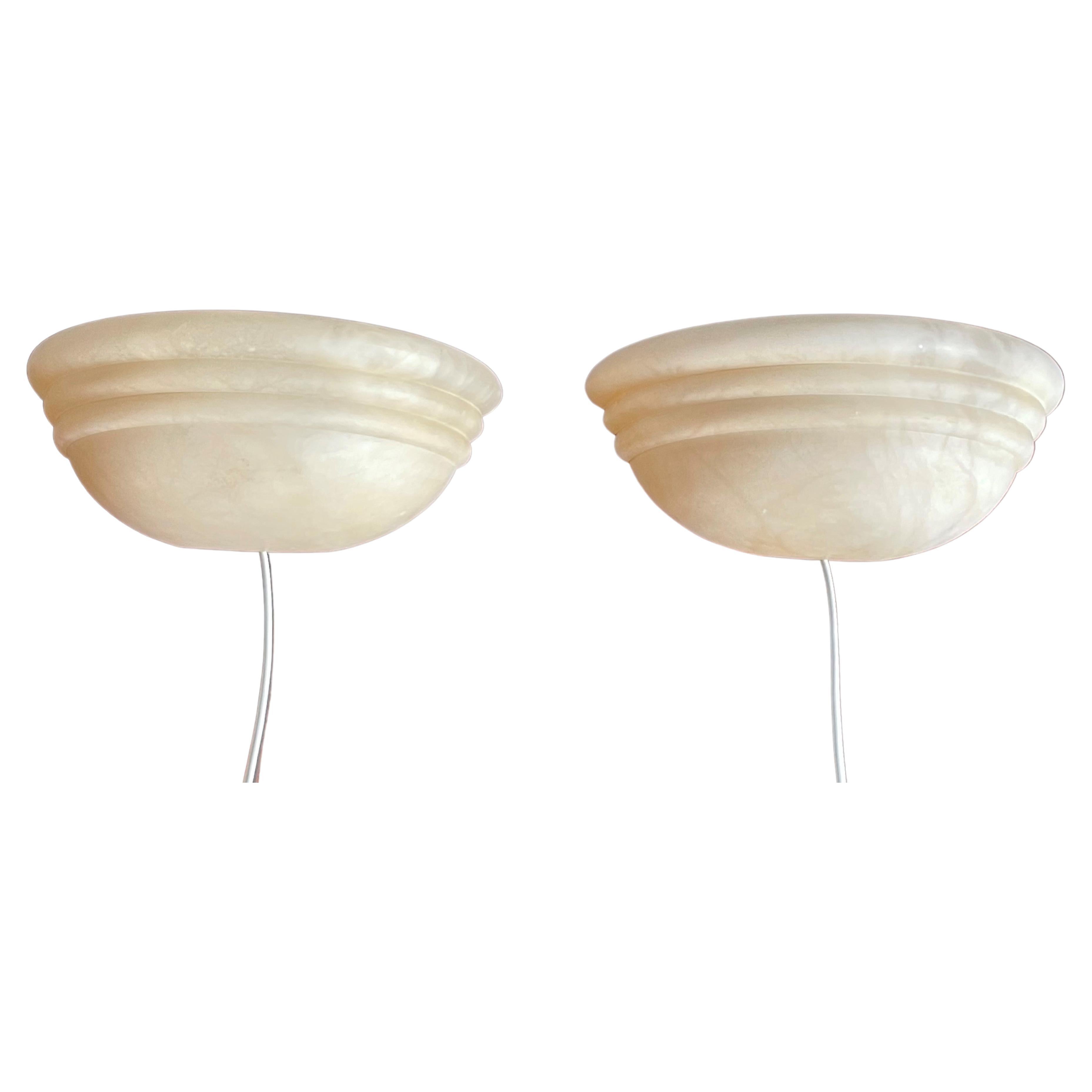 Mid-Century Era Set of Two Small Art Deco Style Alabaster Wall Lamps or Sconces For Sale
