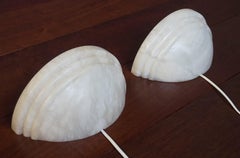 Midcentury Era Small Set of Two Art Deco Style Alabaster Wall Lamps or Sconces