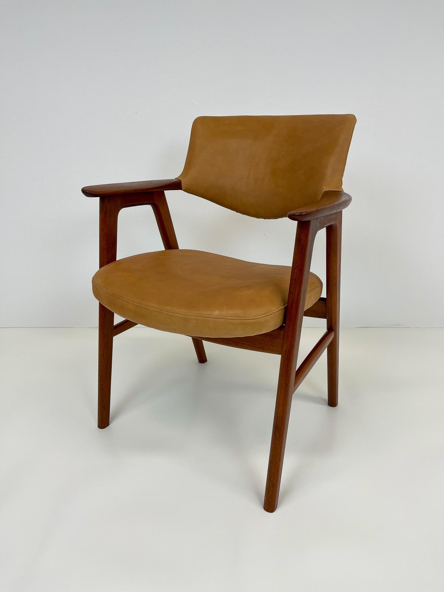 Mid-Century Modern Midcentury Erik Kirkegaard Danish Teak and Leather Desk Chair, 1960s For Sale