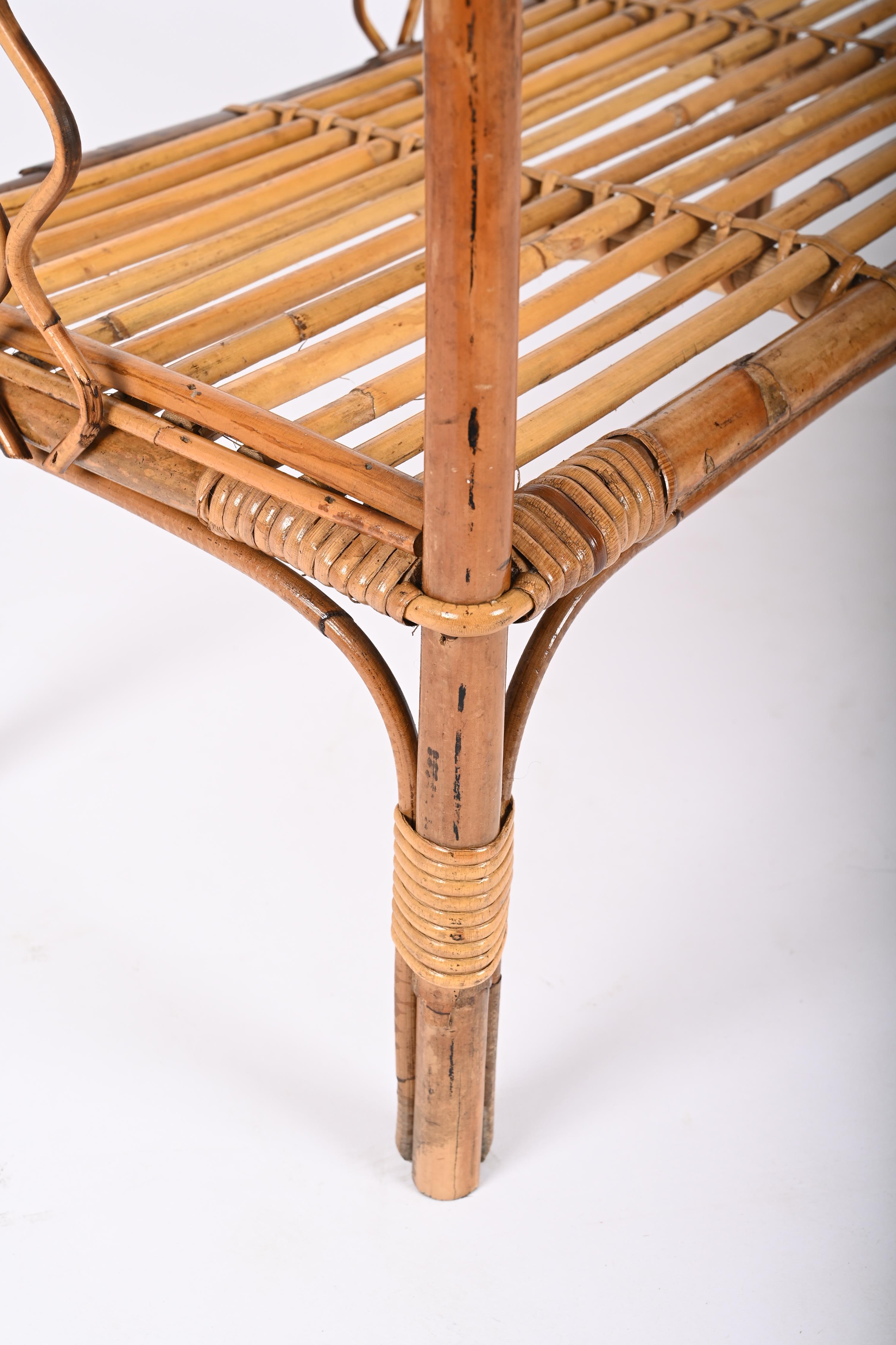 Midcentury Étagère Bamboo and Rattan, Italian Bookcase with Three Shelves, 1970s For Sale 14