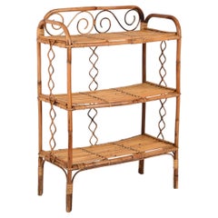 Midcentury Étagère Bamboo and Rattan, Italian Bookcase with Three Shelves, 1970s