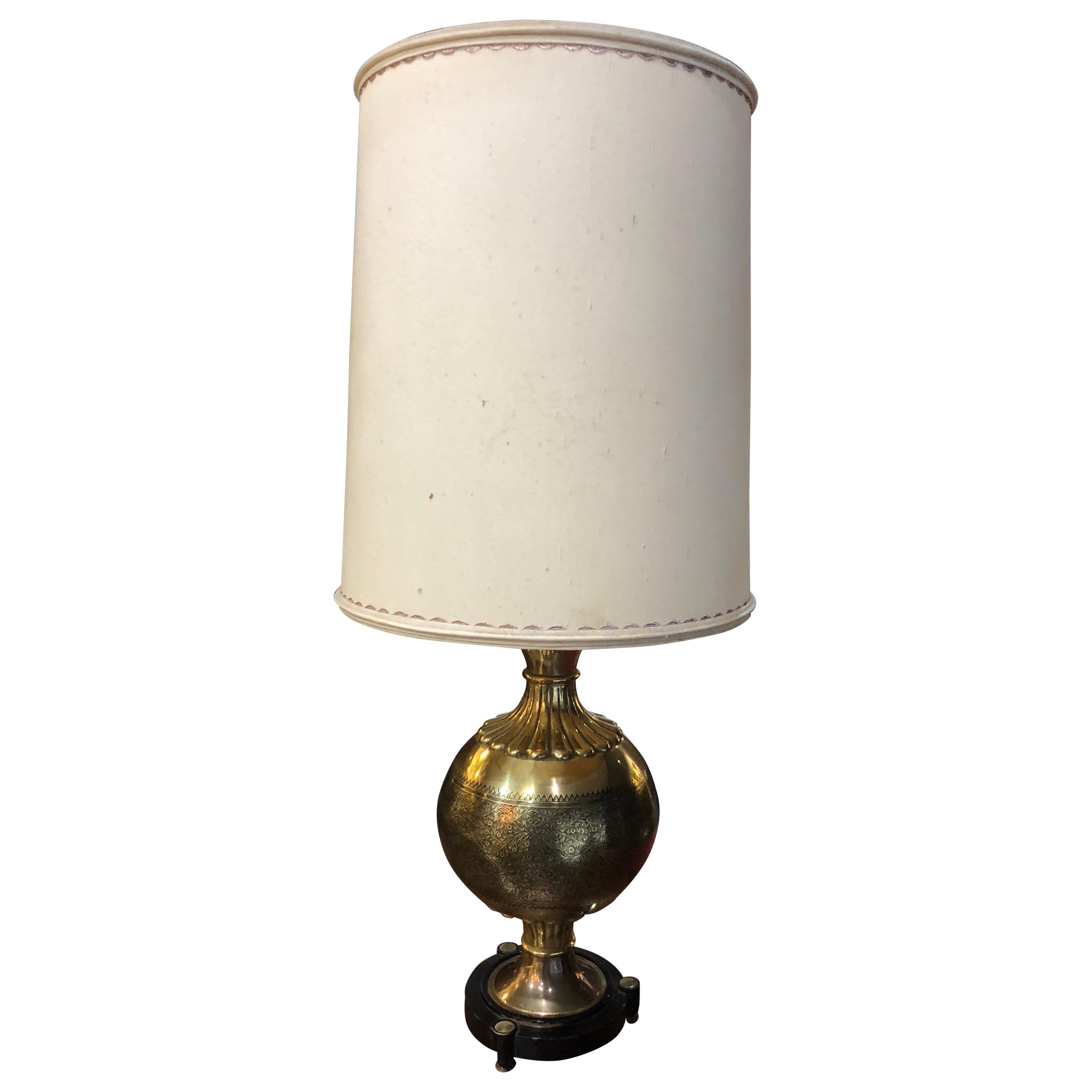 Midcentury Etched Brass Urn Marbro Table Lamp