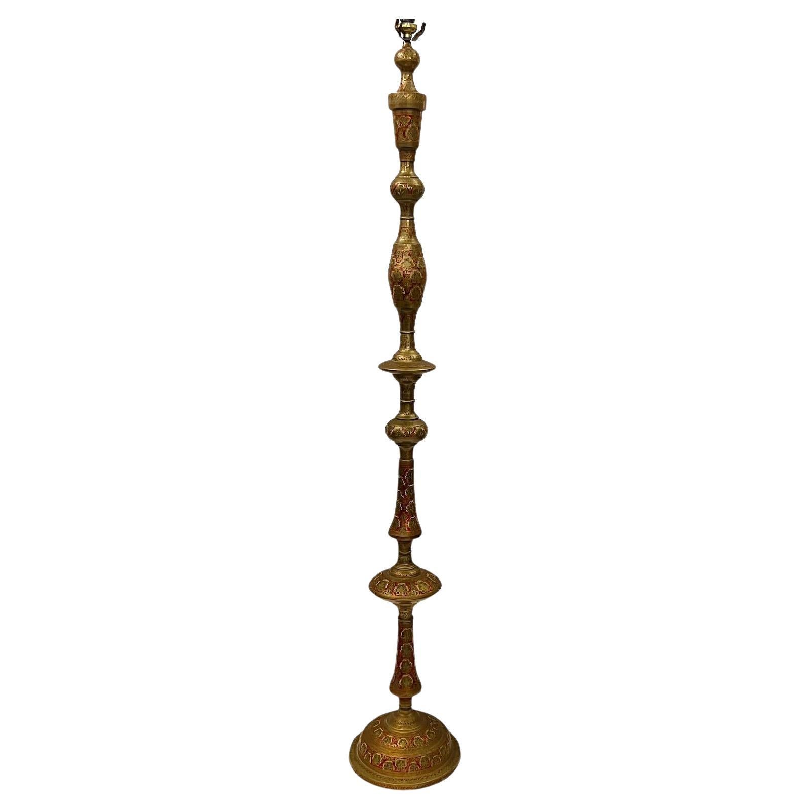 Mid-Century Etched Bronze Floor Lamp