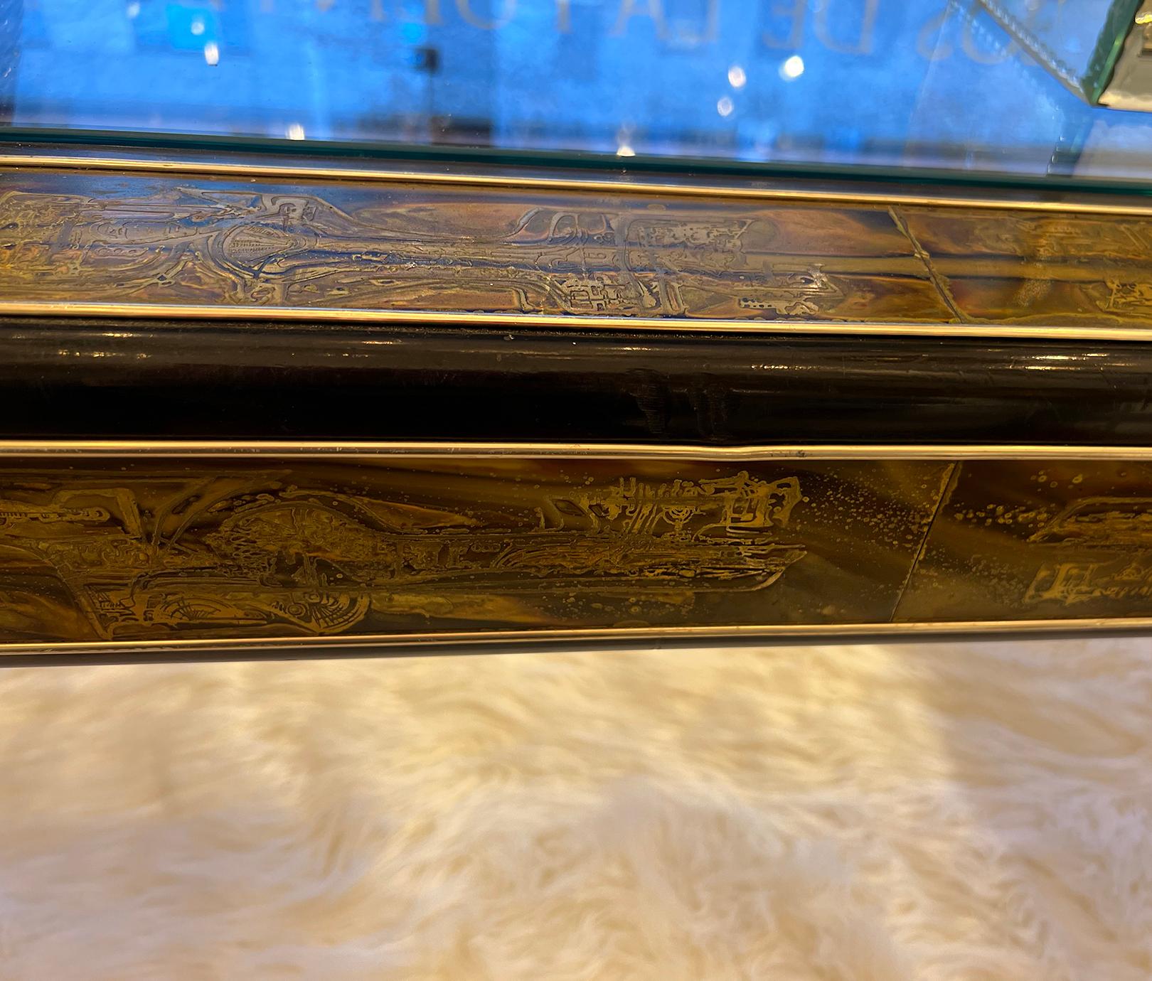 American Mid-Century Etched Metal Coffee Table For Sale
