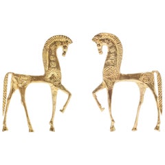 Midcentury Etruscan Brass Horse Sculptures in the Style of Frederic Weinberg