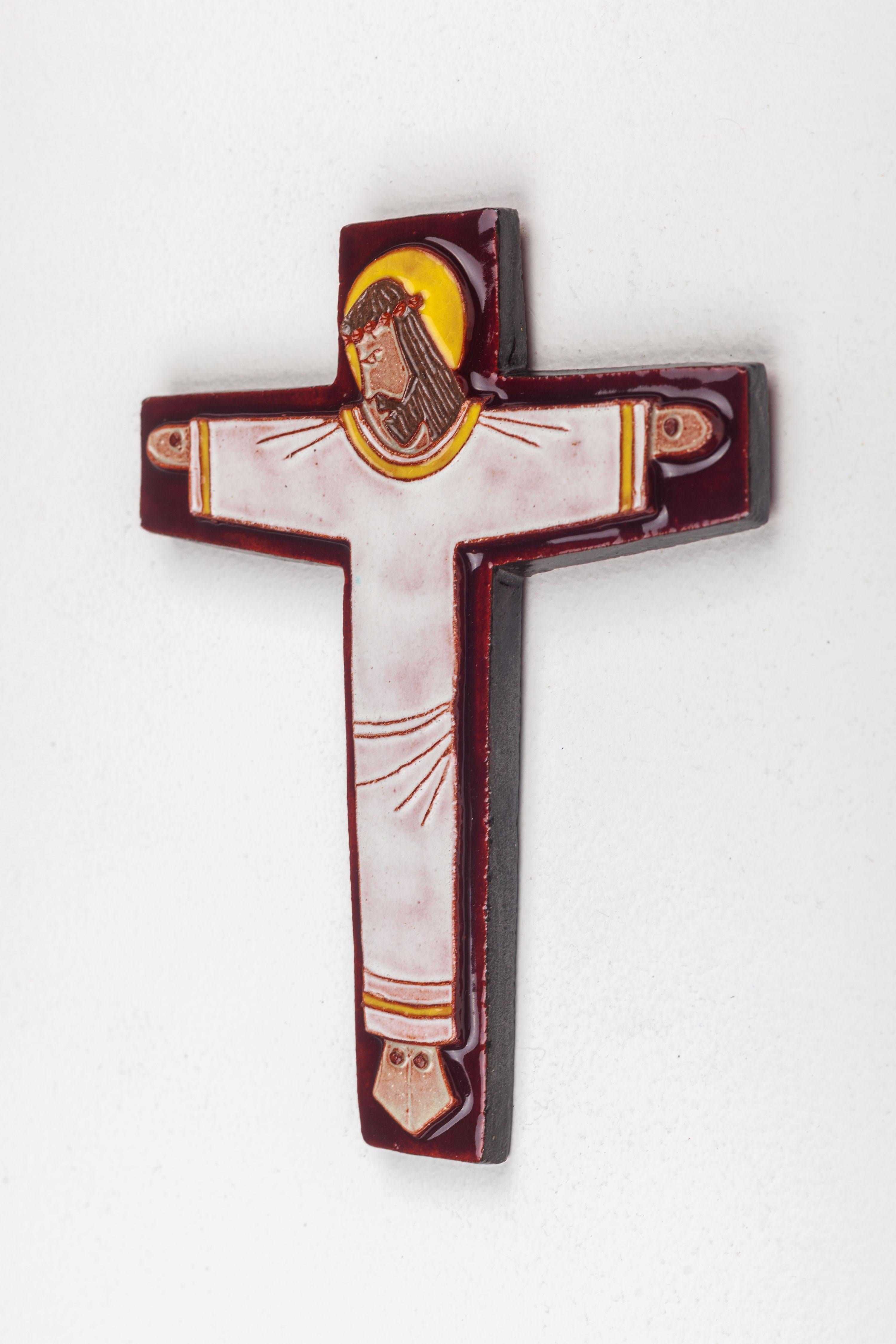 Mid-Century Modern Midcentury European Ceramic Cross, Bohemian Vibe White Cloaked Christ Figure