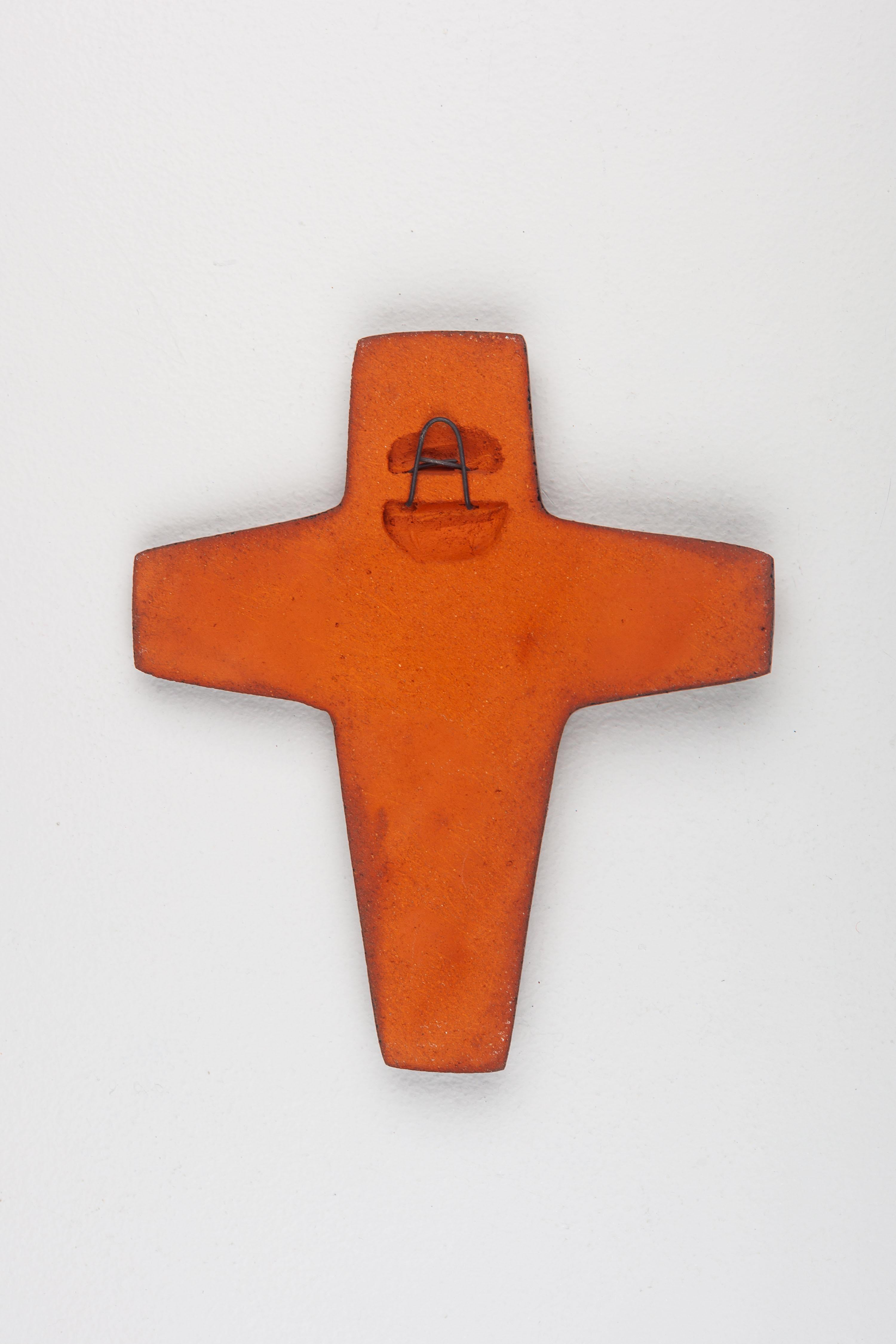Midcentury European Glossy Ceramic Cross - Otherworldly Christ Figure For Sale 2